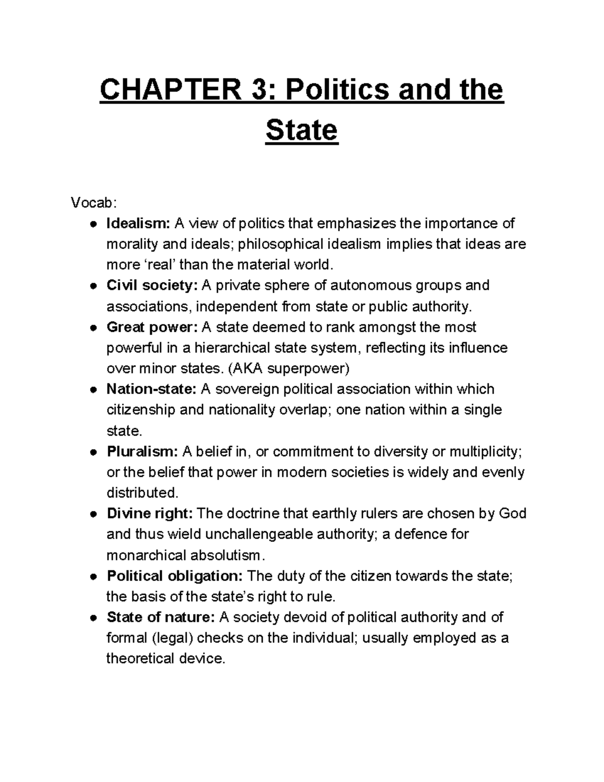 Chapter 3 Politics and the State - CHAPTER 3: Politics and the State ...