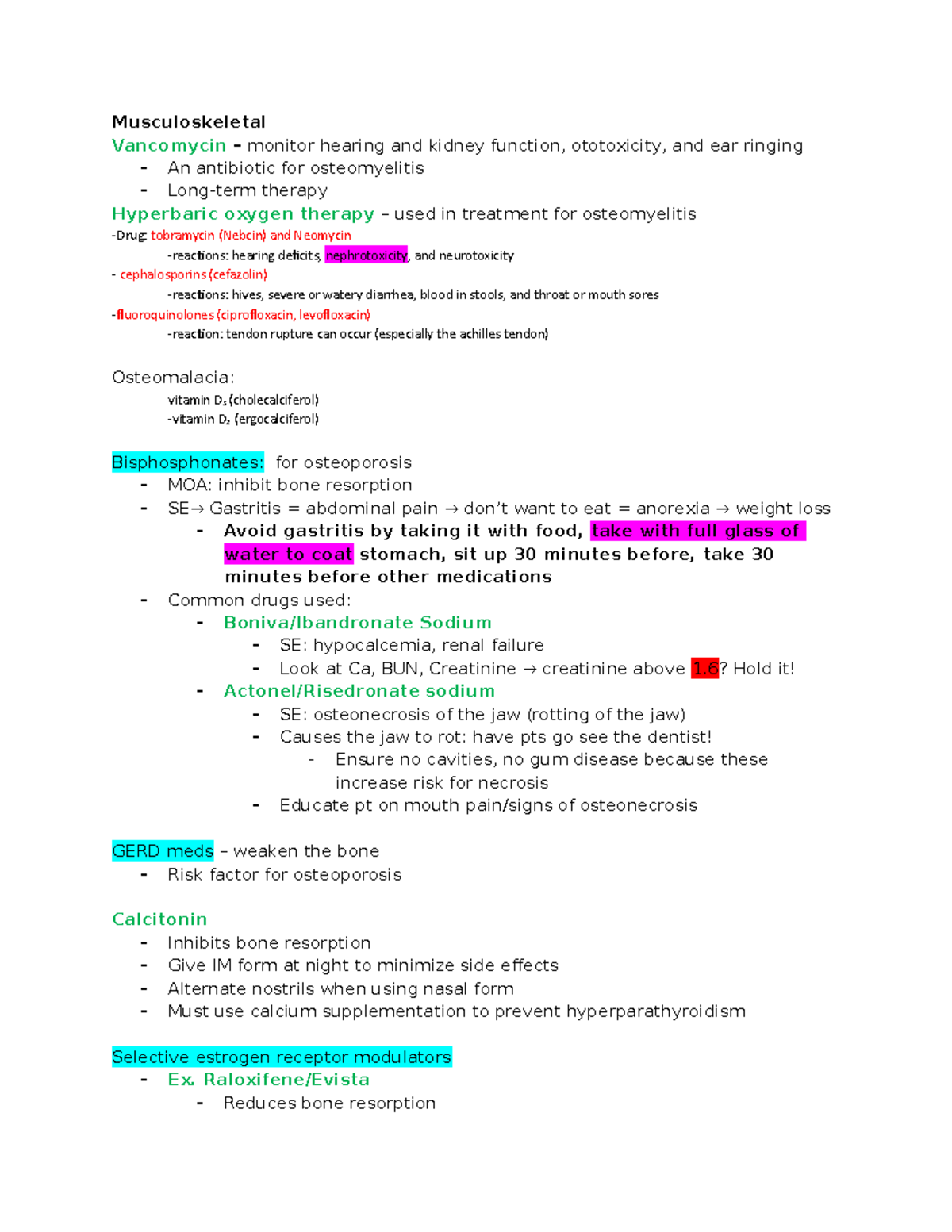 MED SURG 1 Med Quiz - Study - Musculoskeletal Vancomycin – Monitor ...