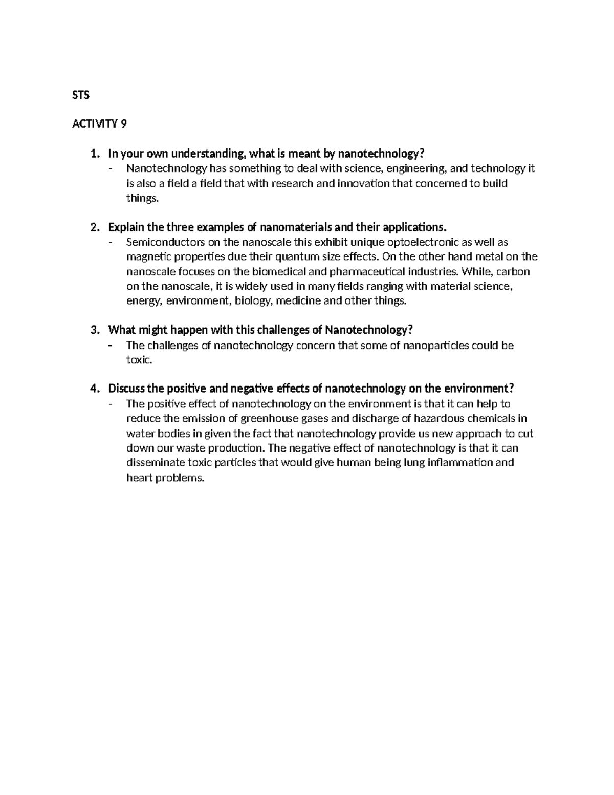 STS Activity - STS ACTIVITY 9 In your own understanding, what is meant ...