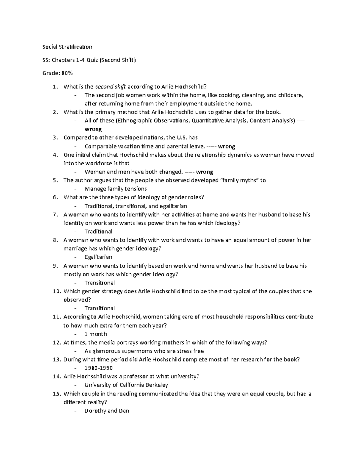 social-stratification-second-shift-chapters-1-4-quiz-social