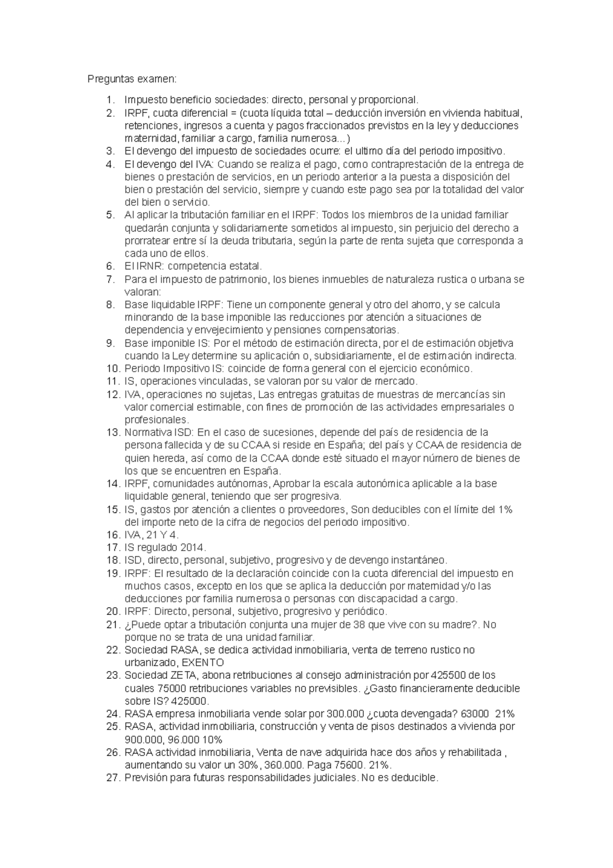 Impuestos Resumen Final - Preguntas Examen: Impuesto Beneficio ...