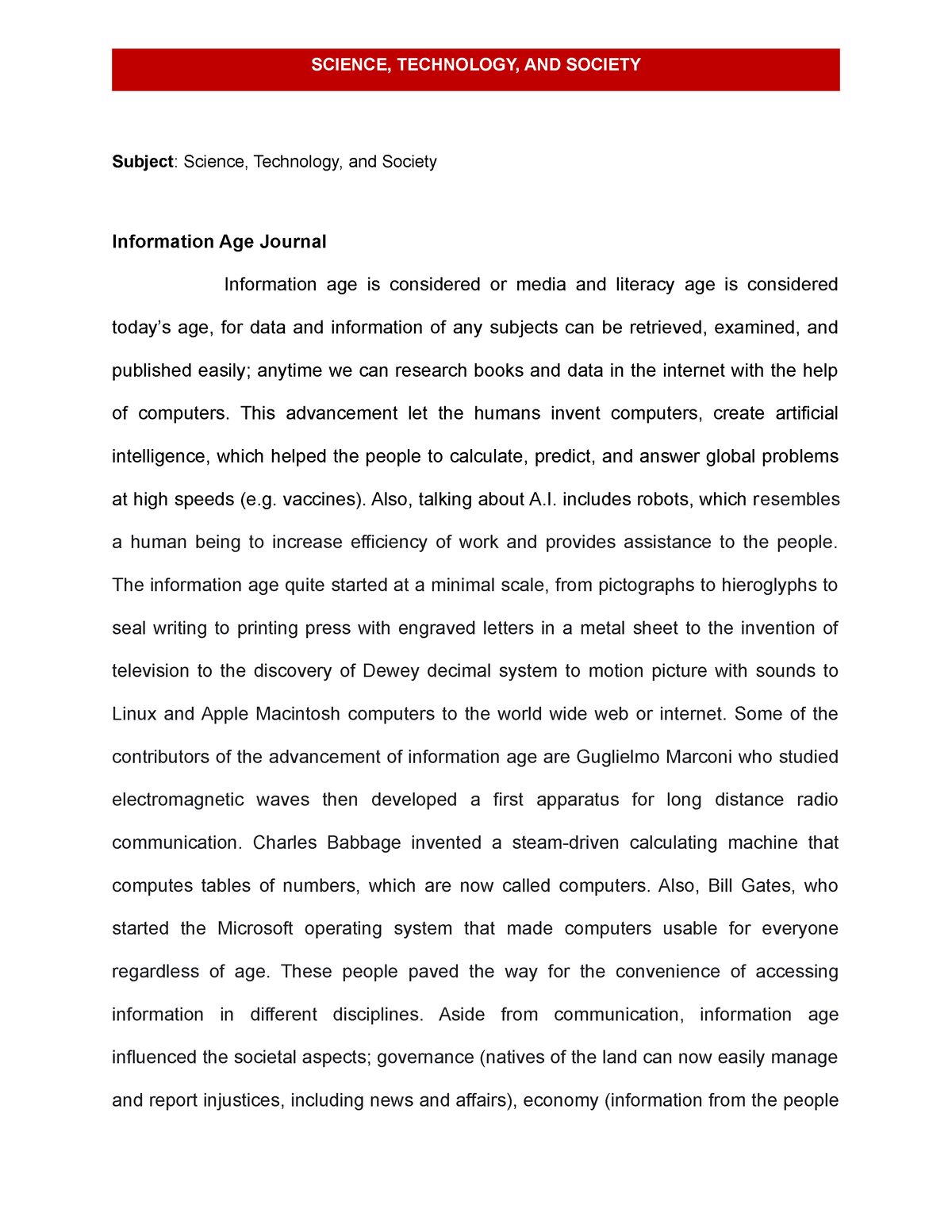 research paper on information age