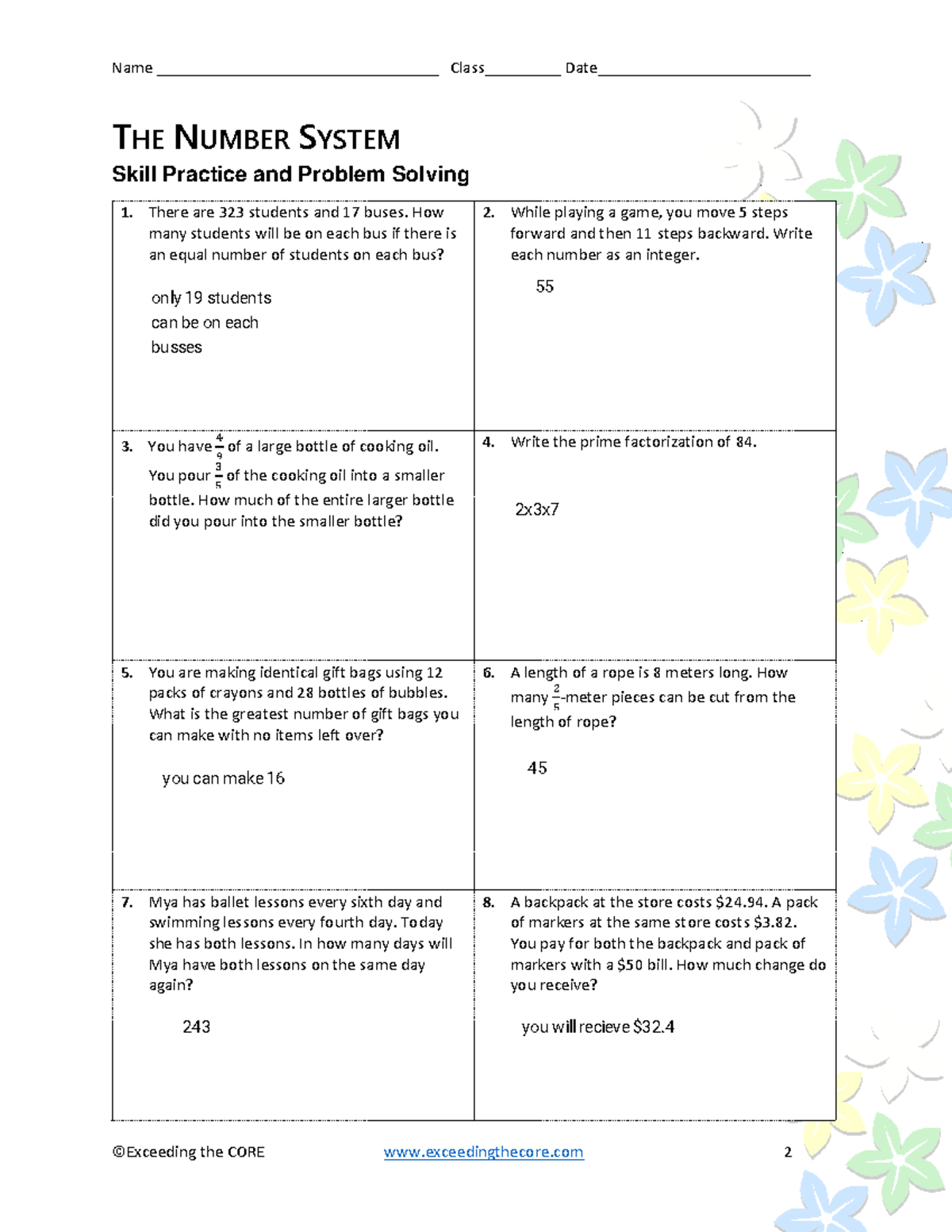 Anelis Cuello - Spring Break packet - THE N UMBER S YSTEM Skill ...