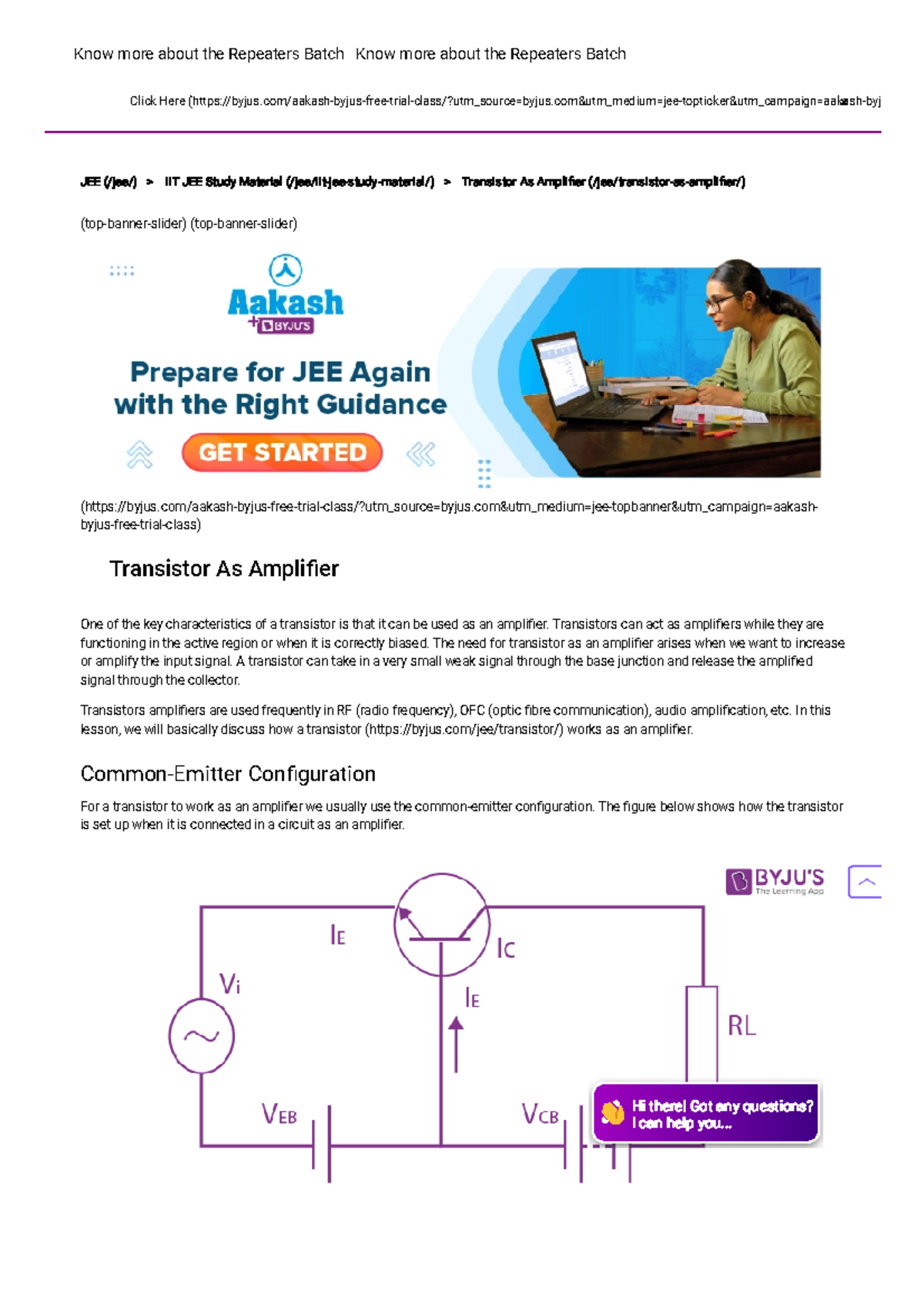 Transistor as amplifier Transistors can act as ampliers while they