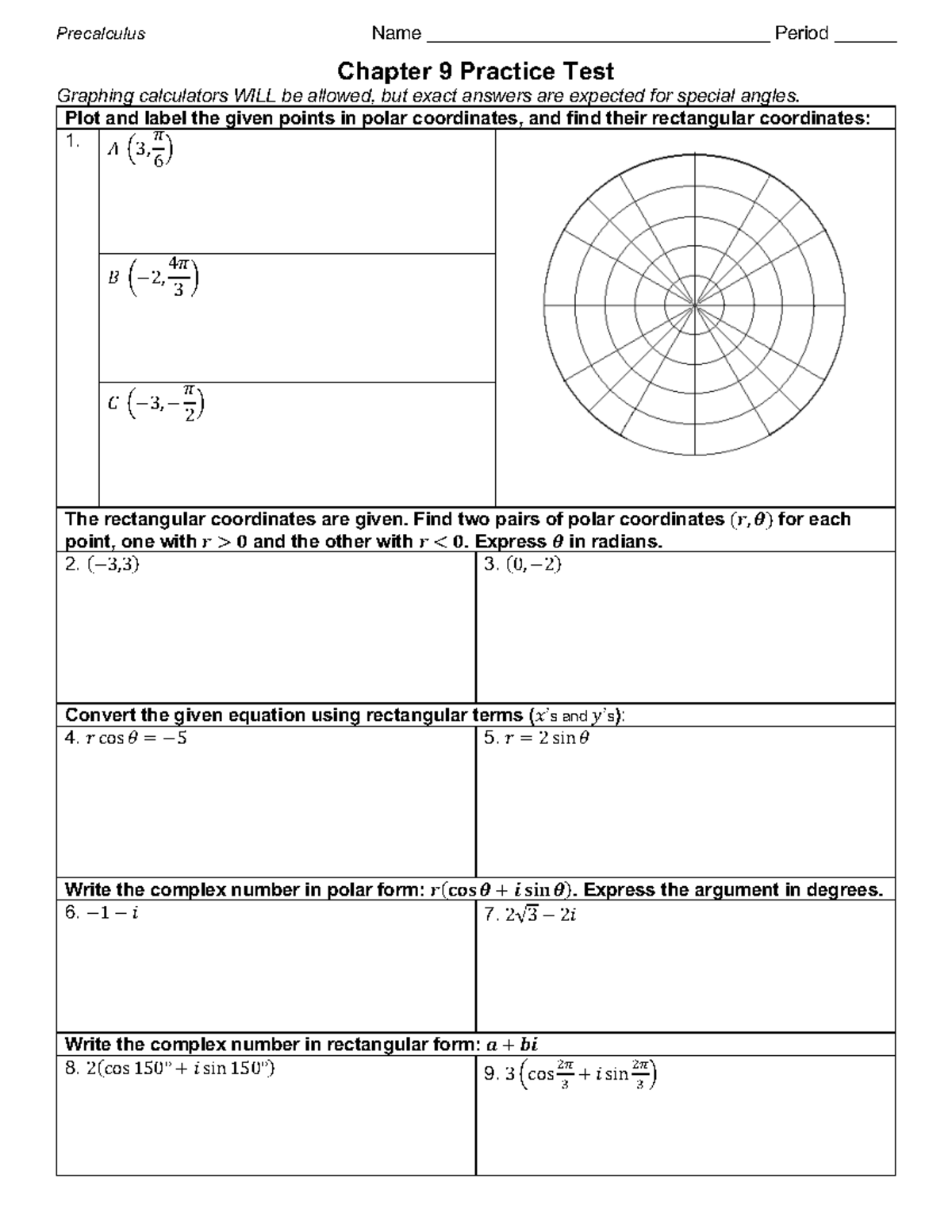 Chapter 9 Practice Test - Precalculus Name ...