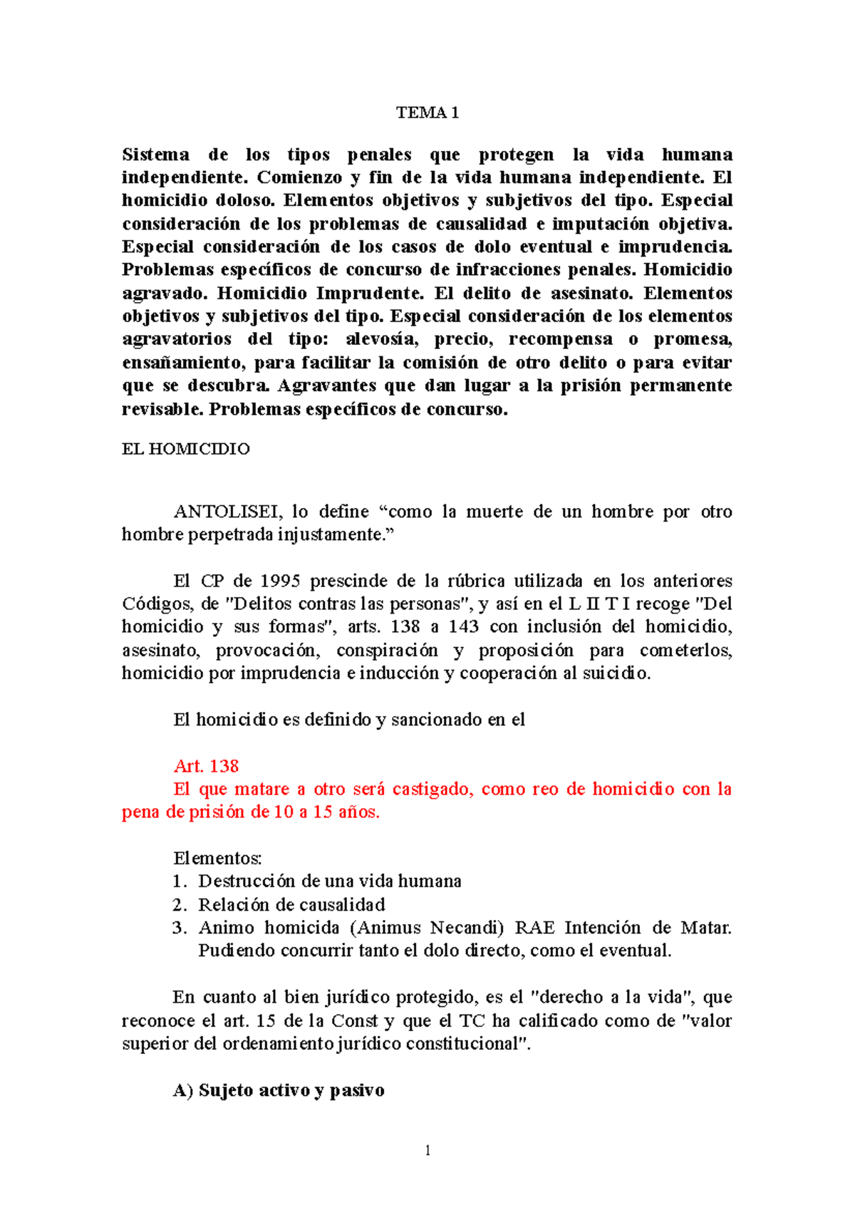 TEMA 1: El Homicidio Y El Asesinato (Delitos Contra Las Personas Y La ...