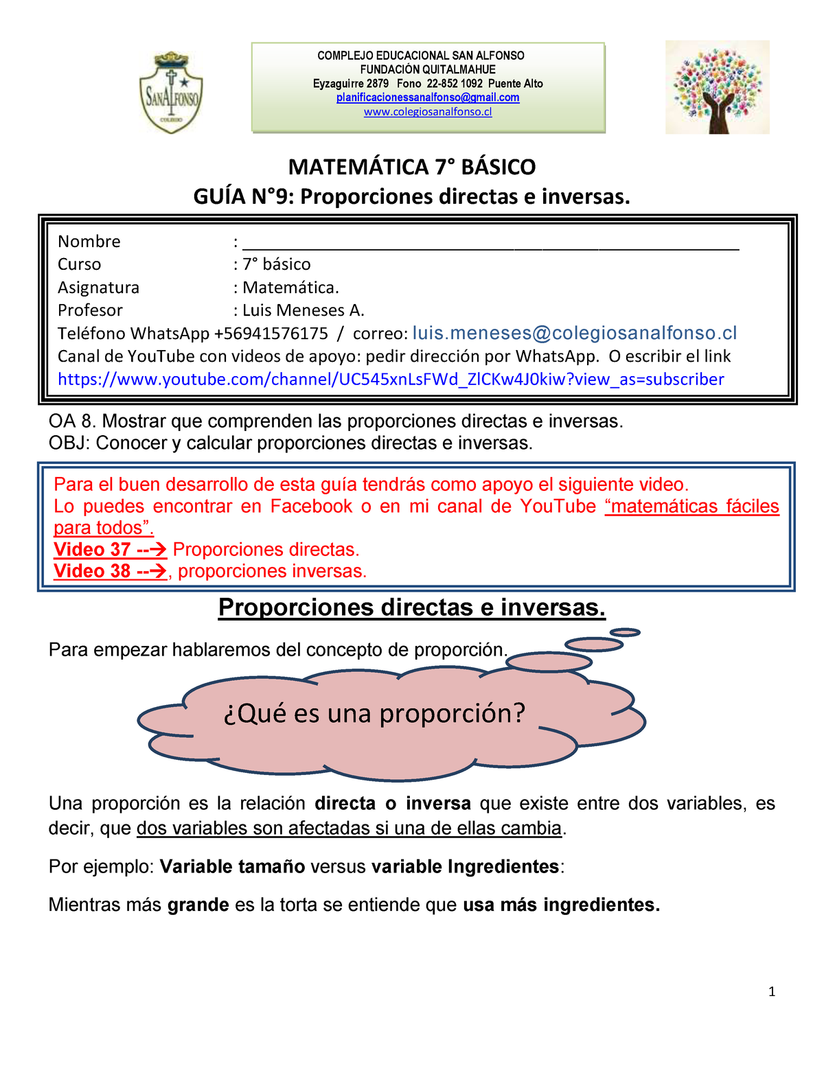 Matemática GuÍaresumen 20172018 Proporciones Directas E Inversa MatemÁtica 7° BÁsico GuÍa N 7034