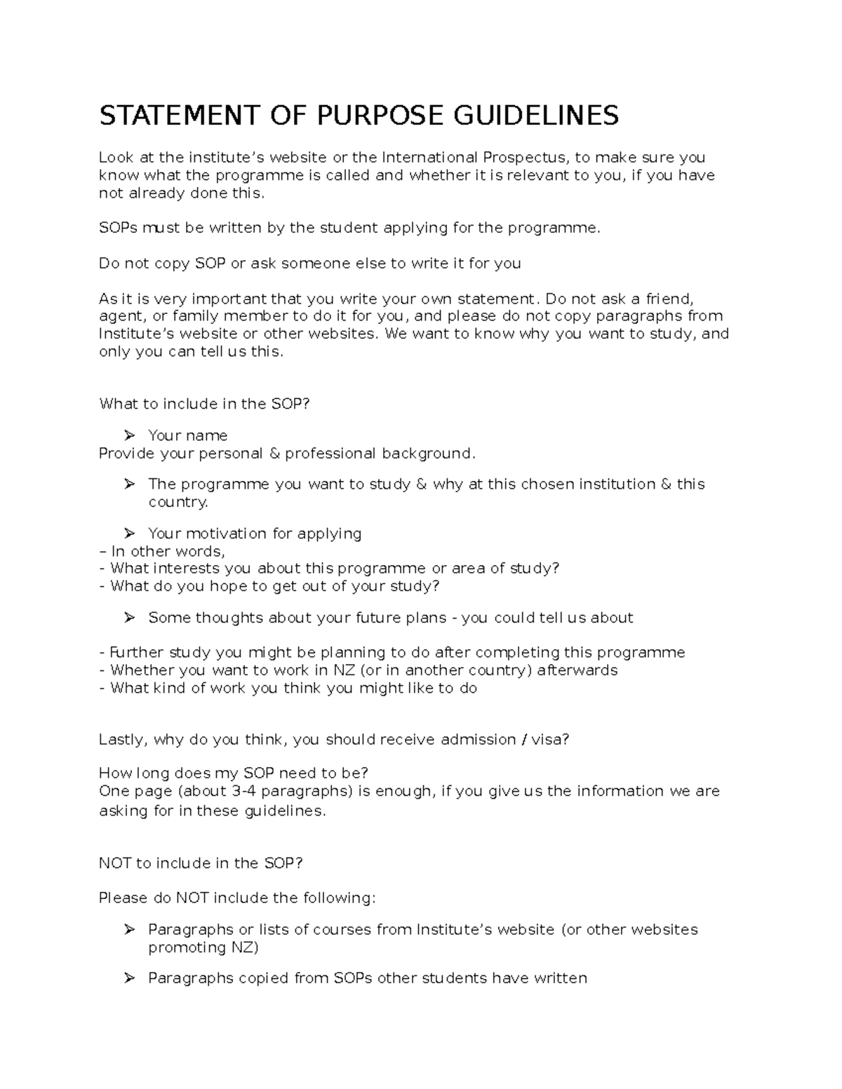 Statement of purpose guidelines nz gateways statement of purpose