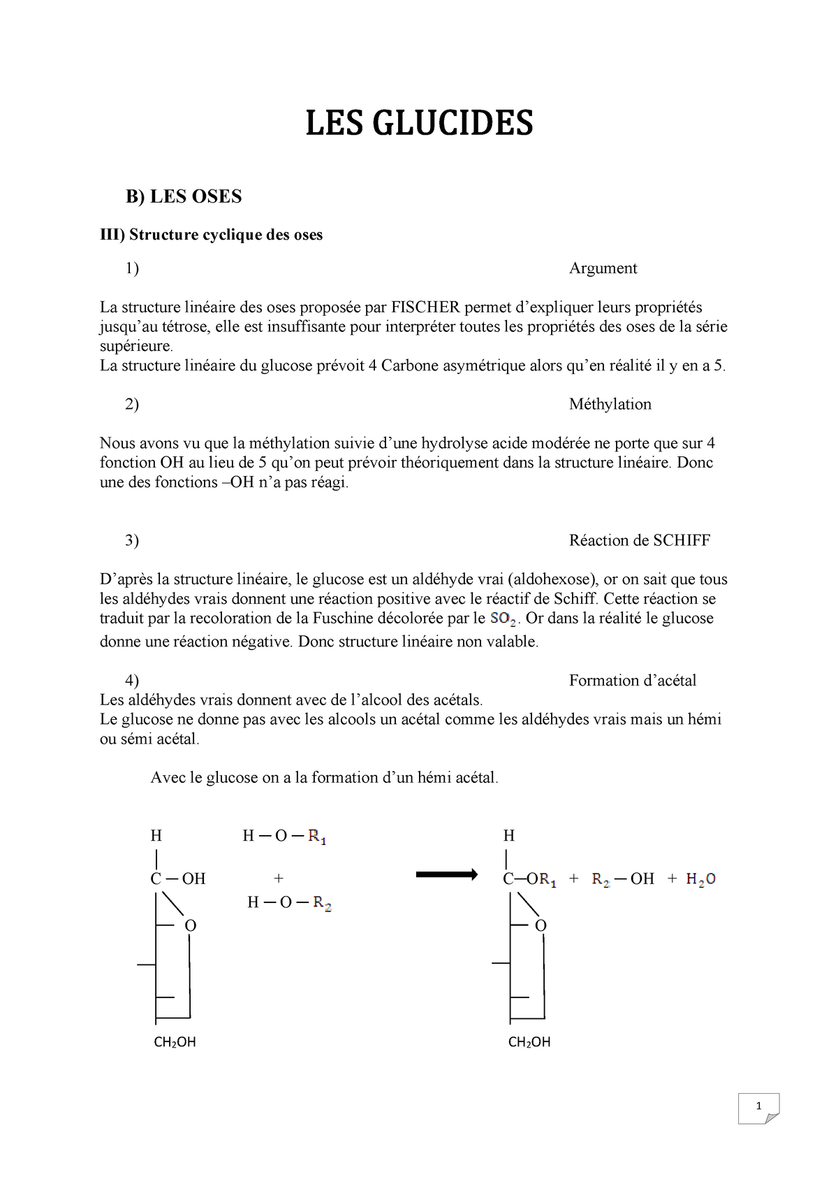 Les Oses - BIOCHIMIE STRUCTURALE - B) LES OSES III) Structure Cyclique ...