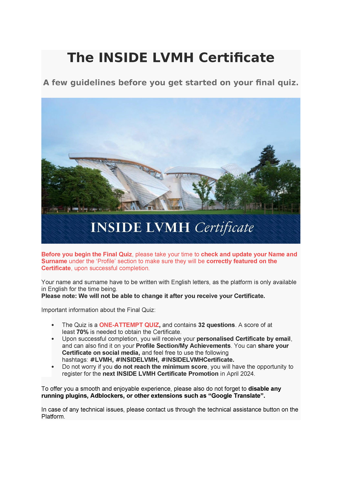 The Inside LVMH Certificate The INSIDE LVMH Certificate A few