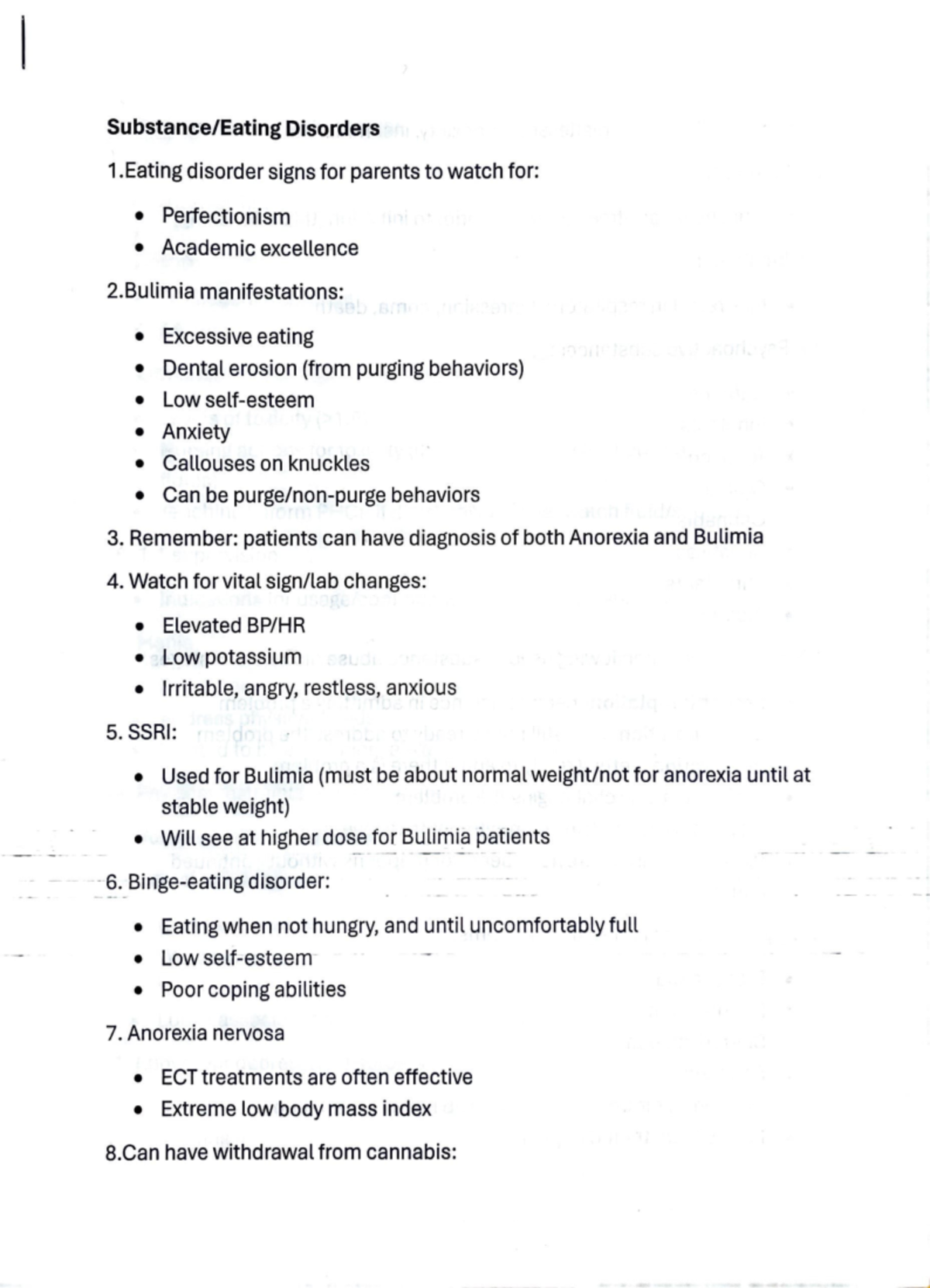 Exam 3 - mental health - Substance/Eating Disorders 1 disorder signs ...