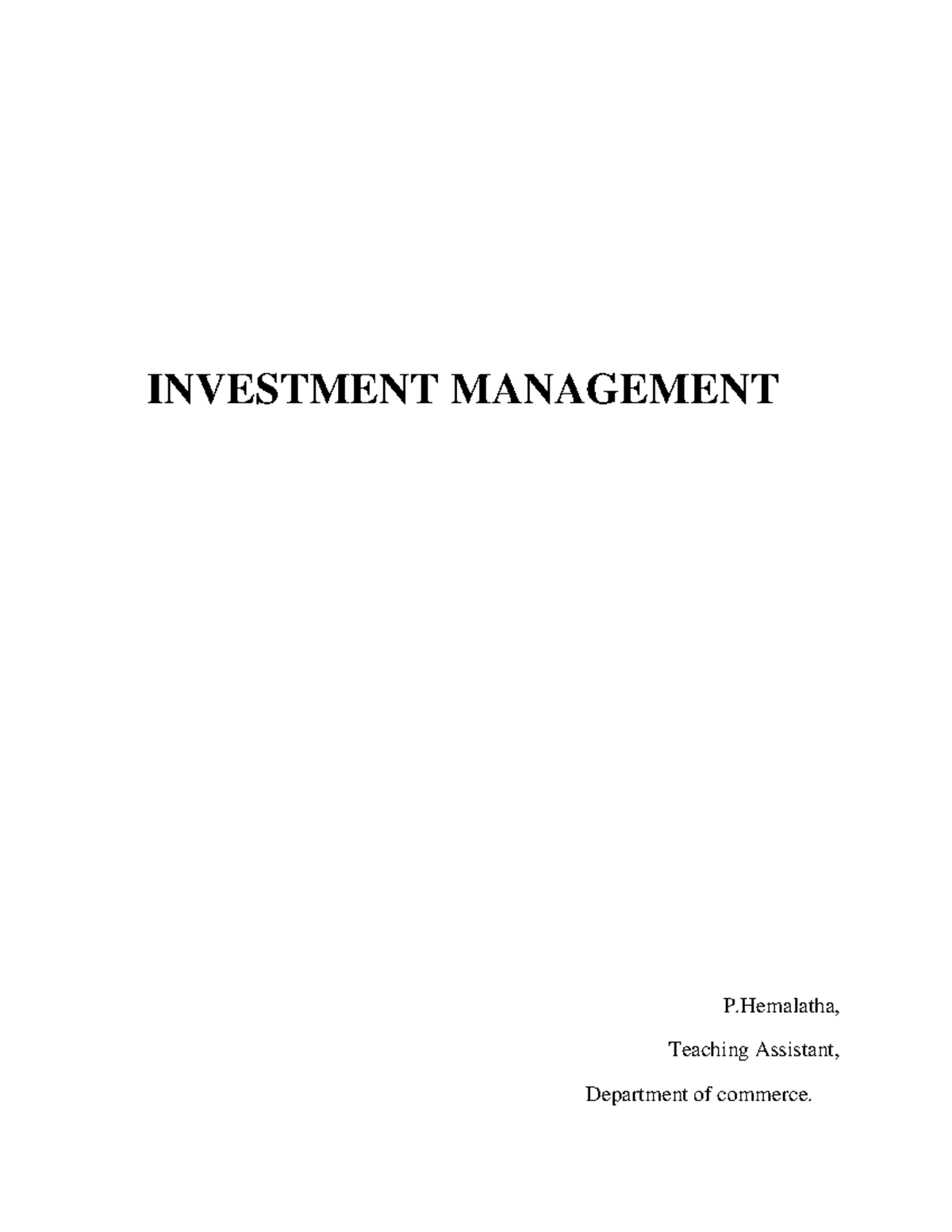 IM UNIT- I - Investment Management - INVESTMENT MANAGEMENT P, Teaching ...