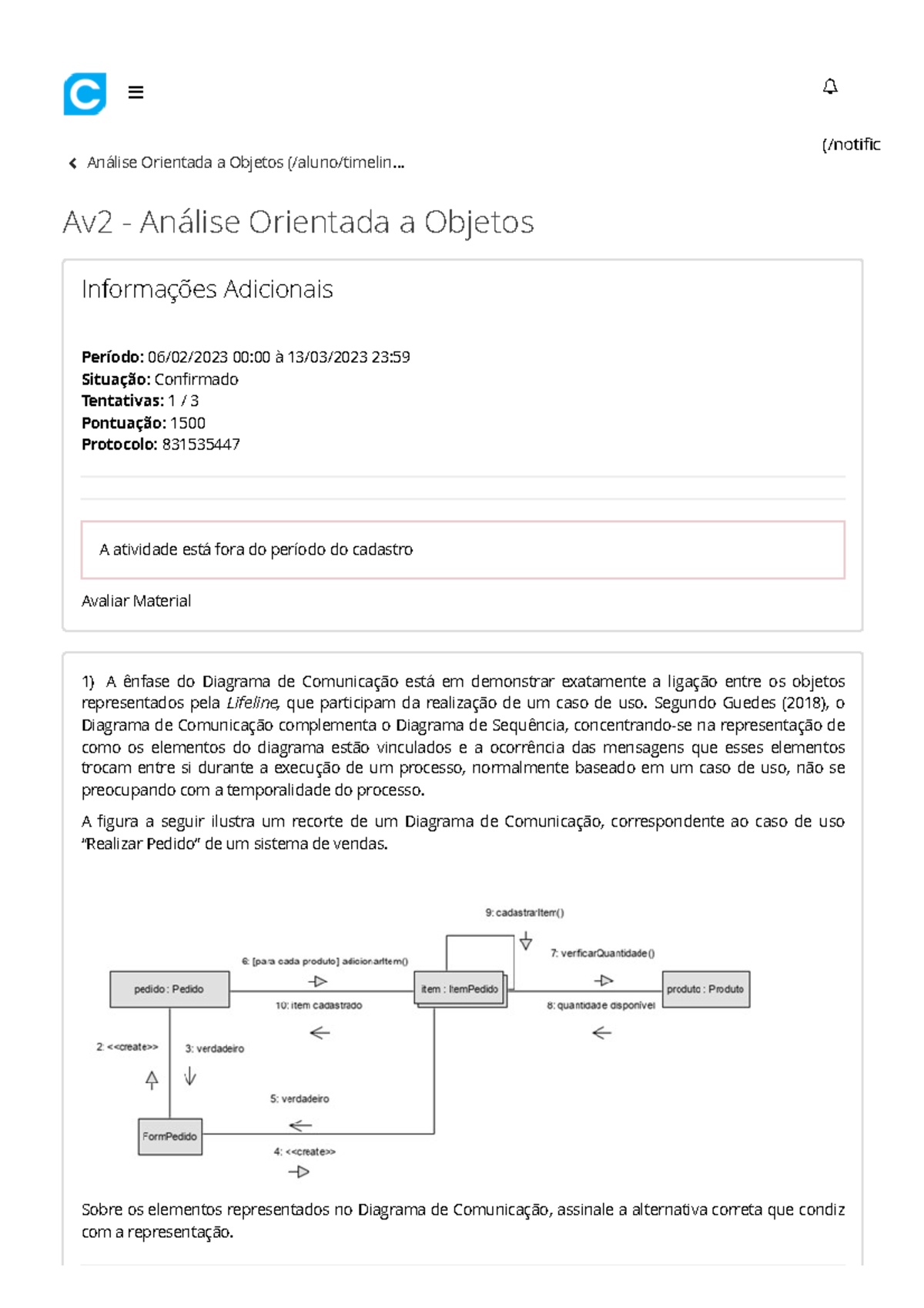 Colaborar - Av2 - Análise Orientada A Objetos - Análise Orientada A ...