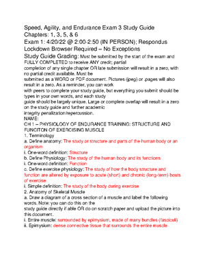 Speed, Agility, and Endurance Exam 2 Study Guide - Must be submitted as ...