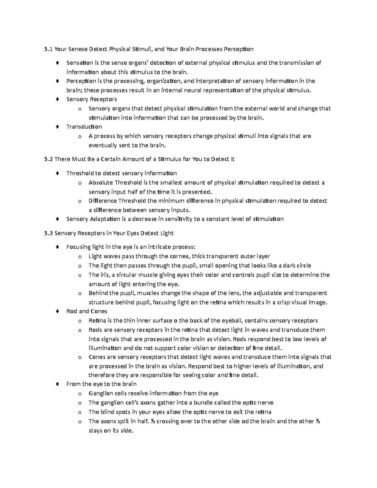 Psych Chp 5 Notes Sensation And Perception Chapter 5 Your Senese Psych Chp 5 Notes Sensation And Perception Chapter 5 Your Senese