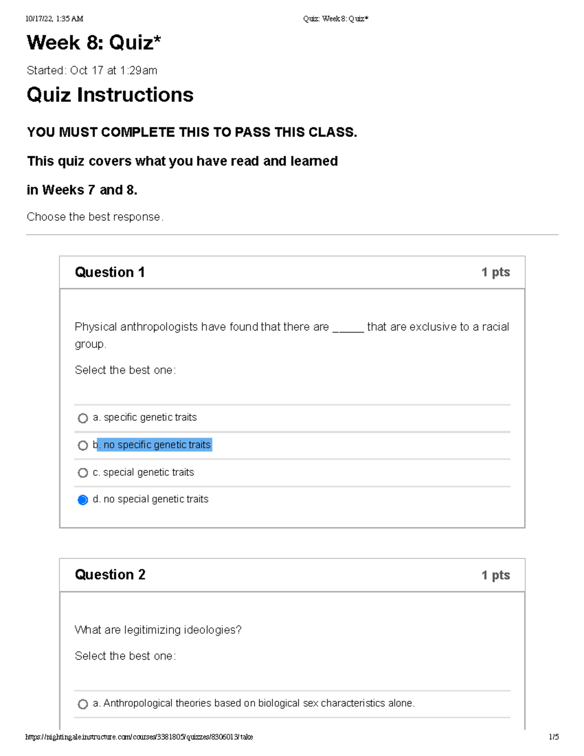 Quiz Week 8 Quiz - Assignments - Week 8: Quiz* Started: Oct 17 At 1 ...