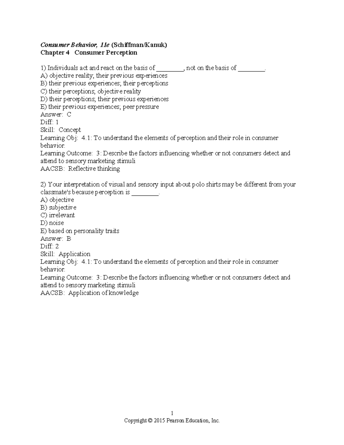 Chapter 4 Test Bank Consumer Behavior 11e Schiffman Kanuk Chapter 4 Test Bank Consumer Behavior 11e Schiffman Kanuk