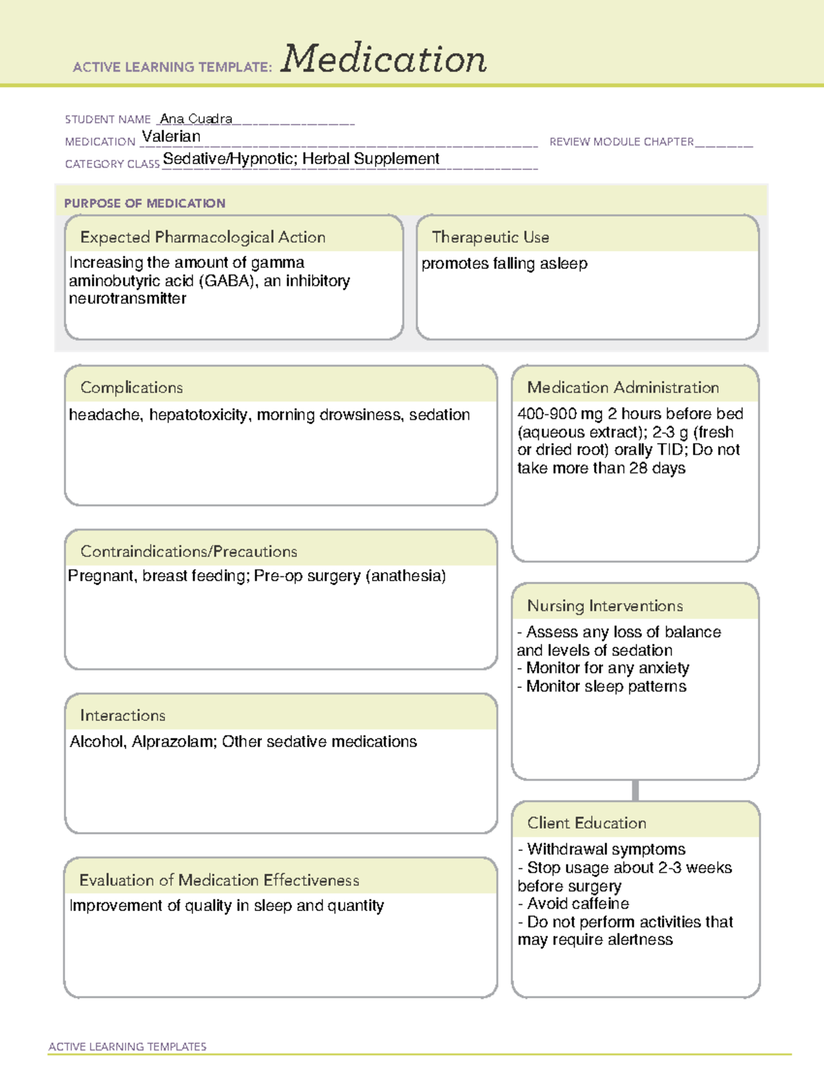 Valerian - fundamental beginner medication MedCard - ACTIVE LEARNING ...