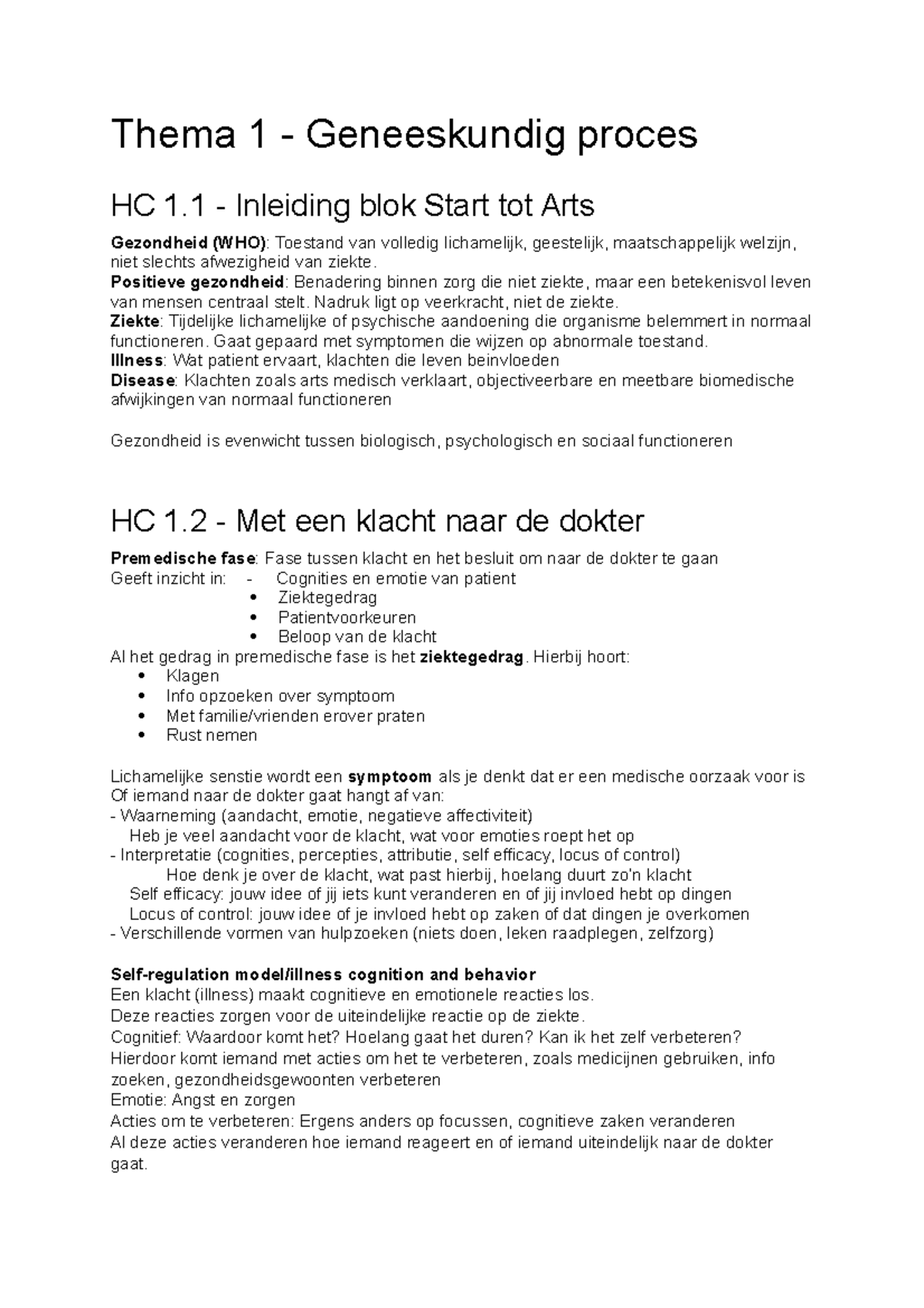 Aantekeningen Thema 1 Thema 1 Geneeskundig Proces Hc 1 Inleiding