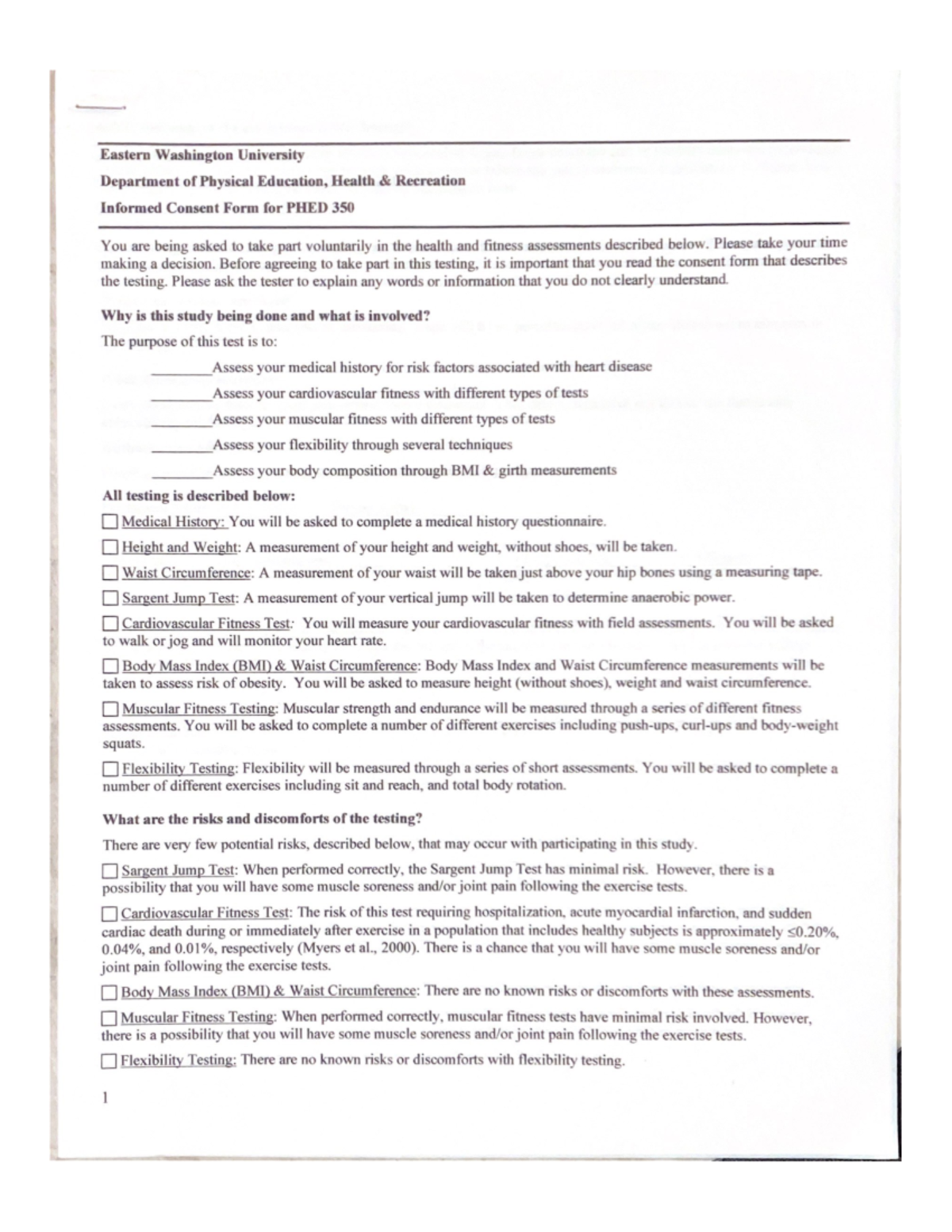 Informed Consent Form - paperwork - PHED 350 - Studocu