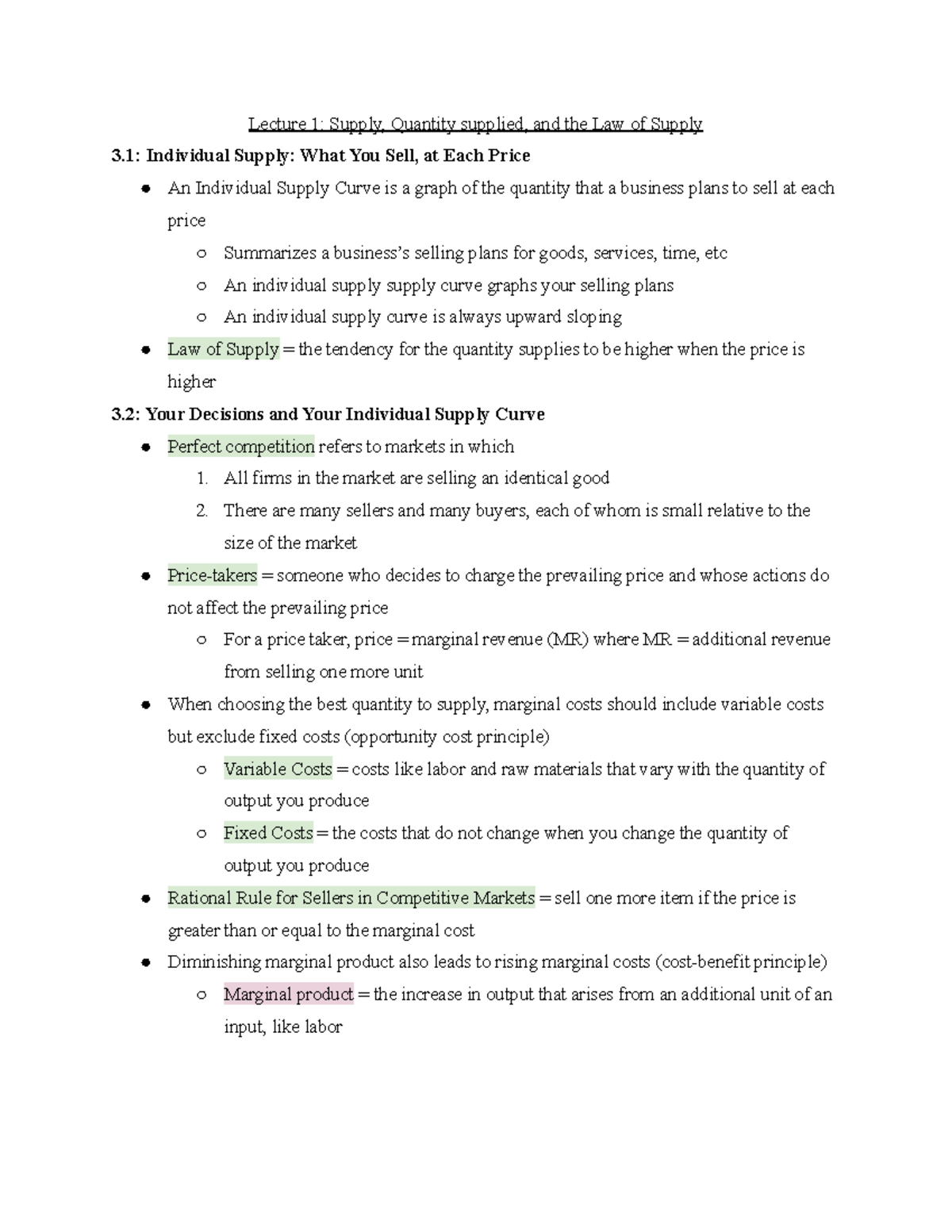 Module 3 Supply - Lecture 1: Supply, Quantity Supplied, And The Law Of 