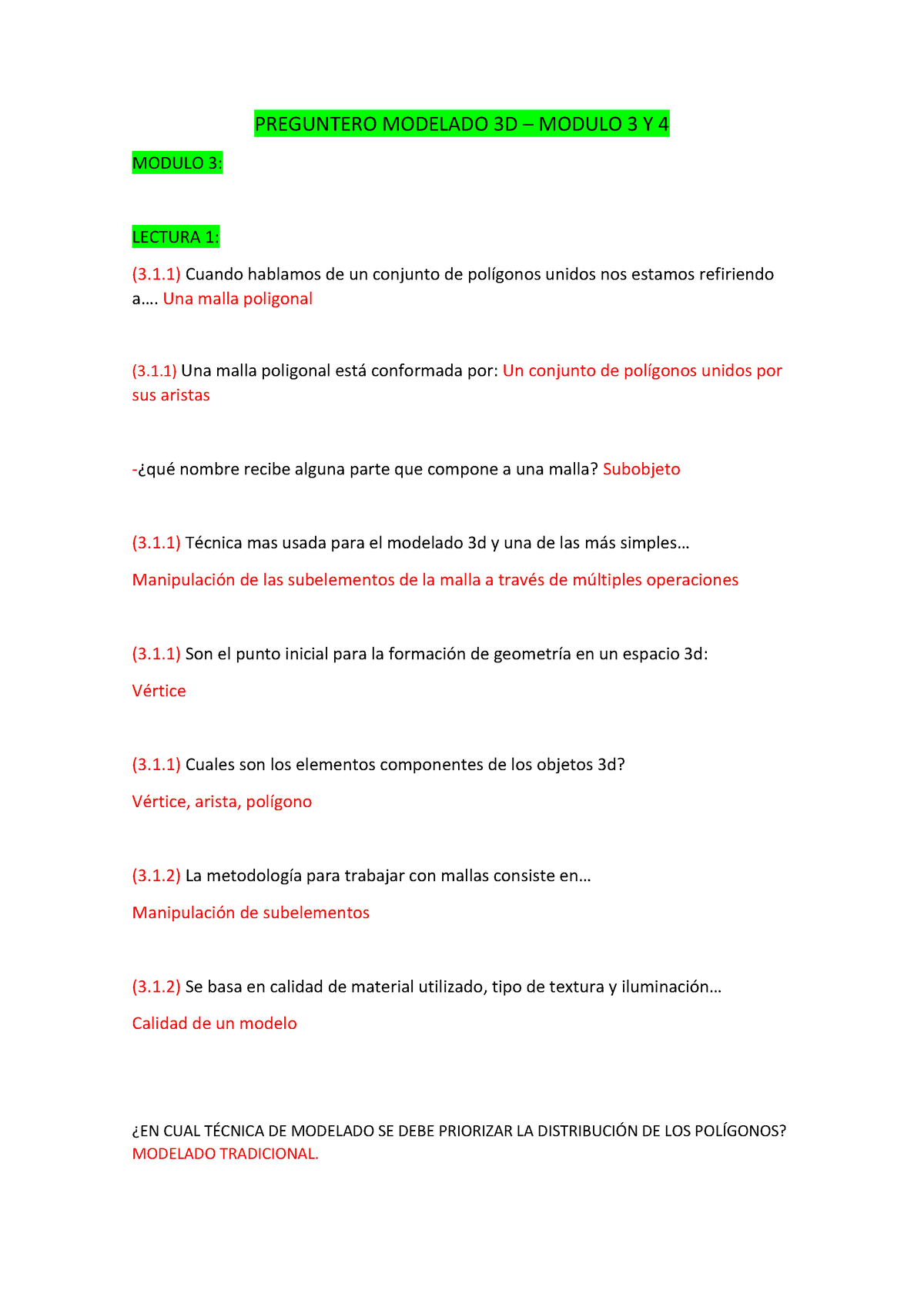 Preguntero Modelado 3D - Modulo 3 Y 4 - PREGUNTERO MODELADO 3D – MODULO ...