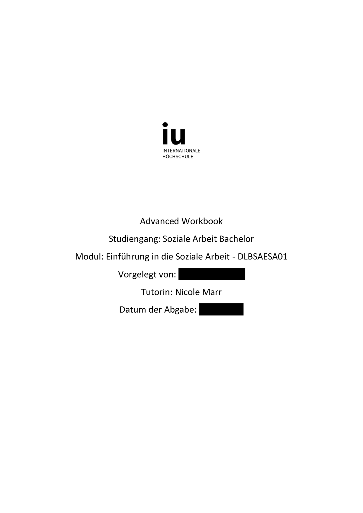 Workbook - Advanced Workbook Studiengang: Soziale Arbeit Bachelor Modul ...