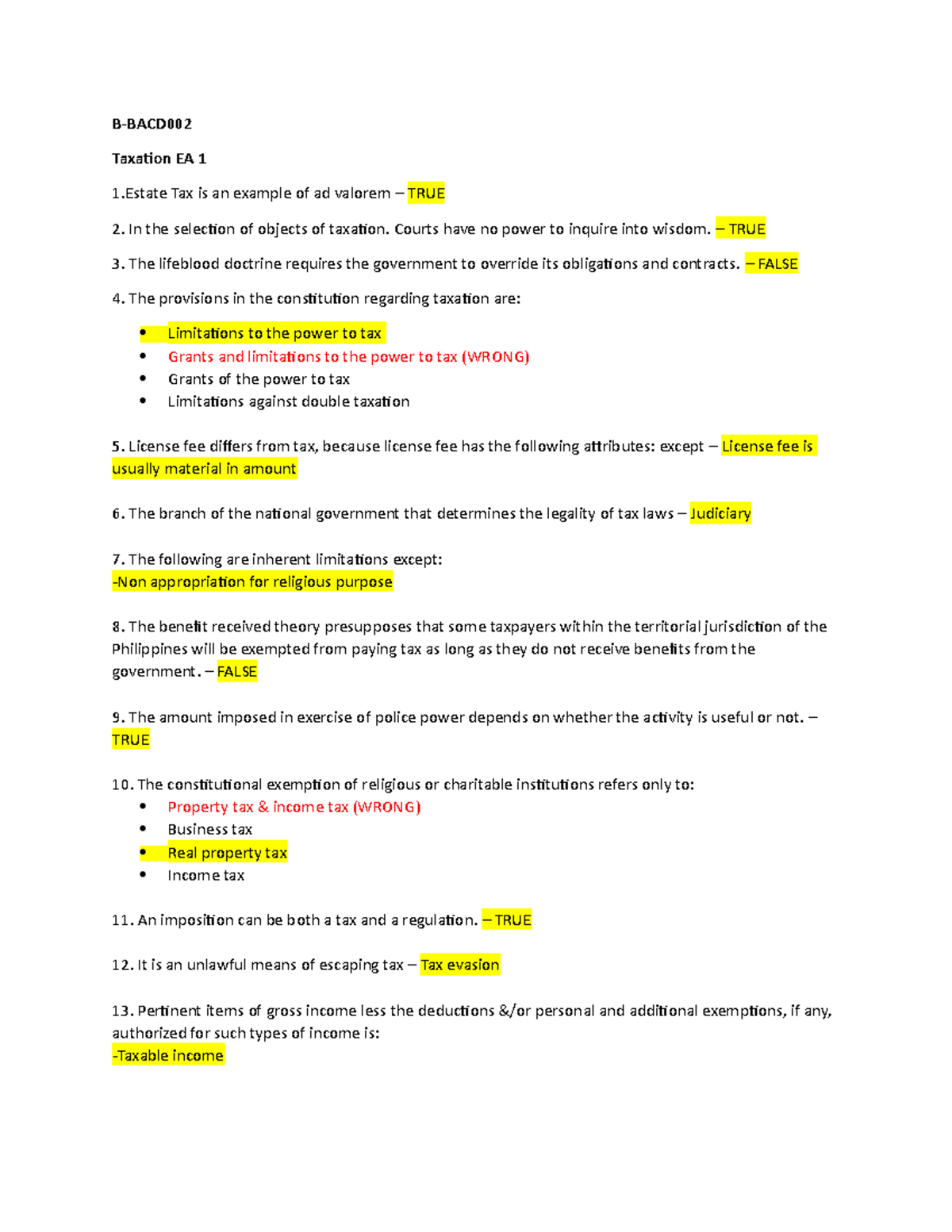 Taxation EA - Enabling Assessment - B-BACD Taxation EA 1 1 Tax Is An ...