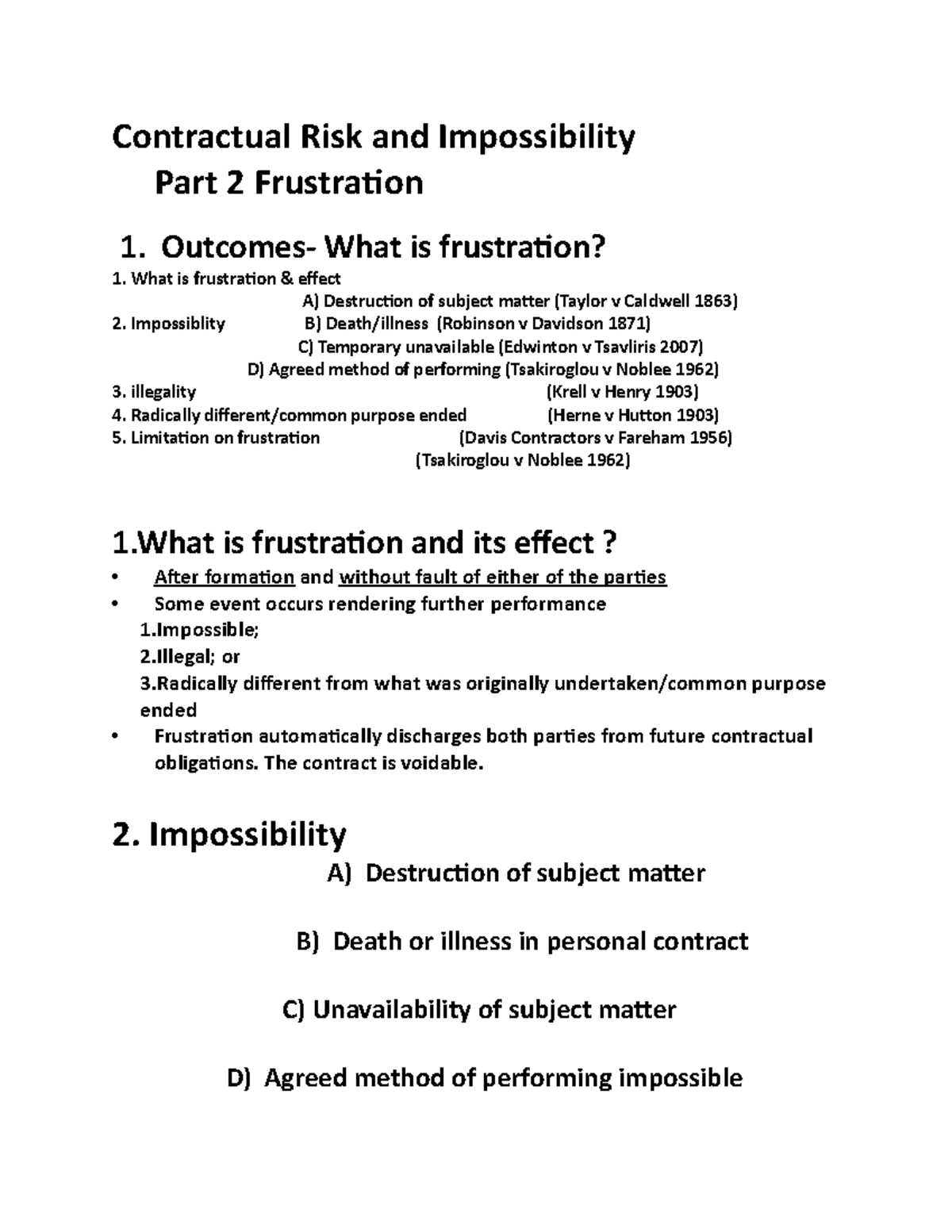 Contractual Risk And Impossibility - Frustration - Contractual Risk And ...