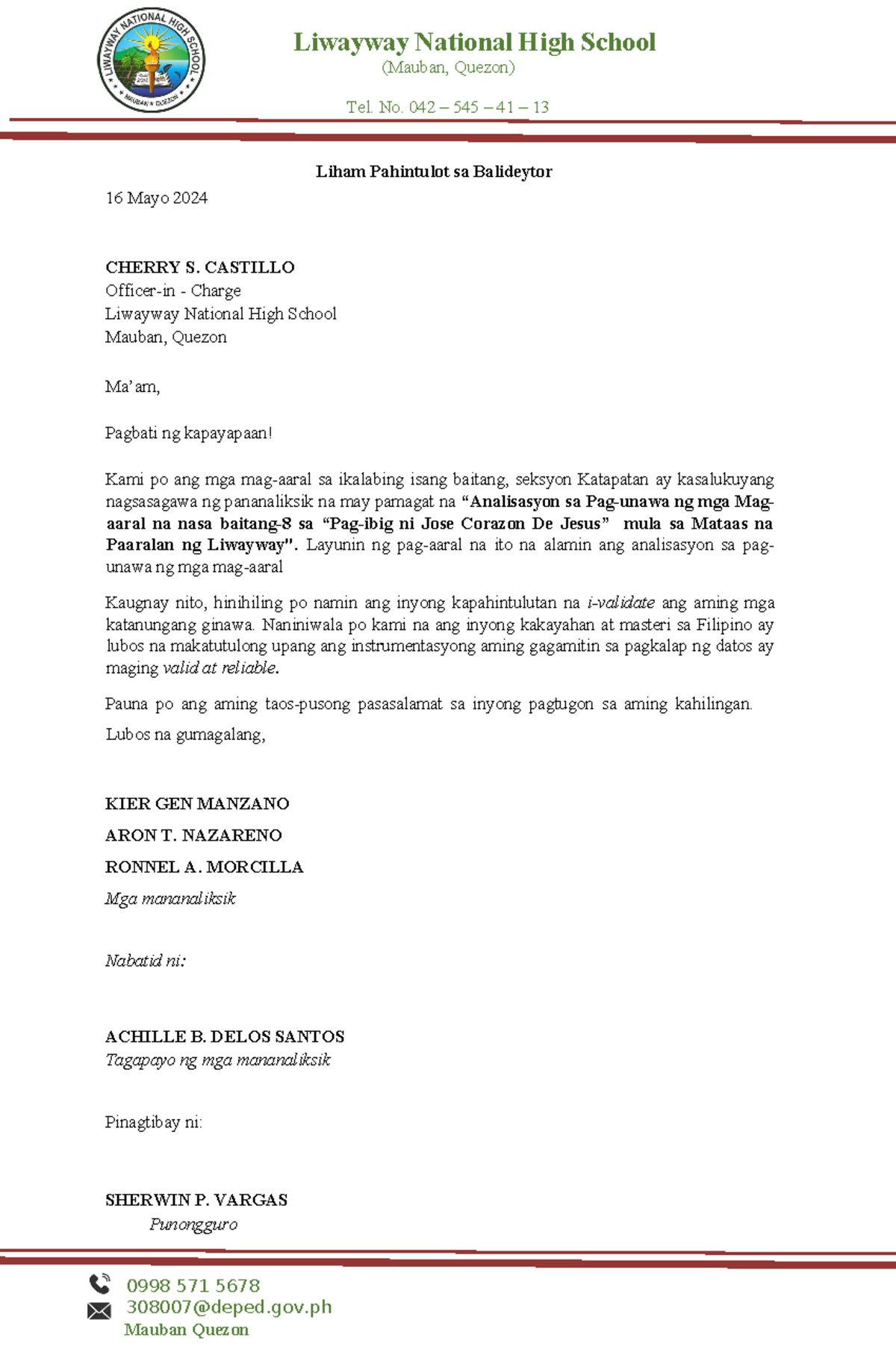 Paano sumulat ng Liham - 0998 571 5678 308007@deped.gov Mauban Quezon ...