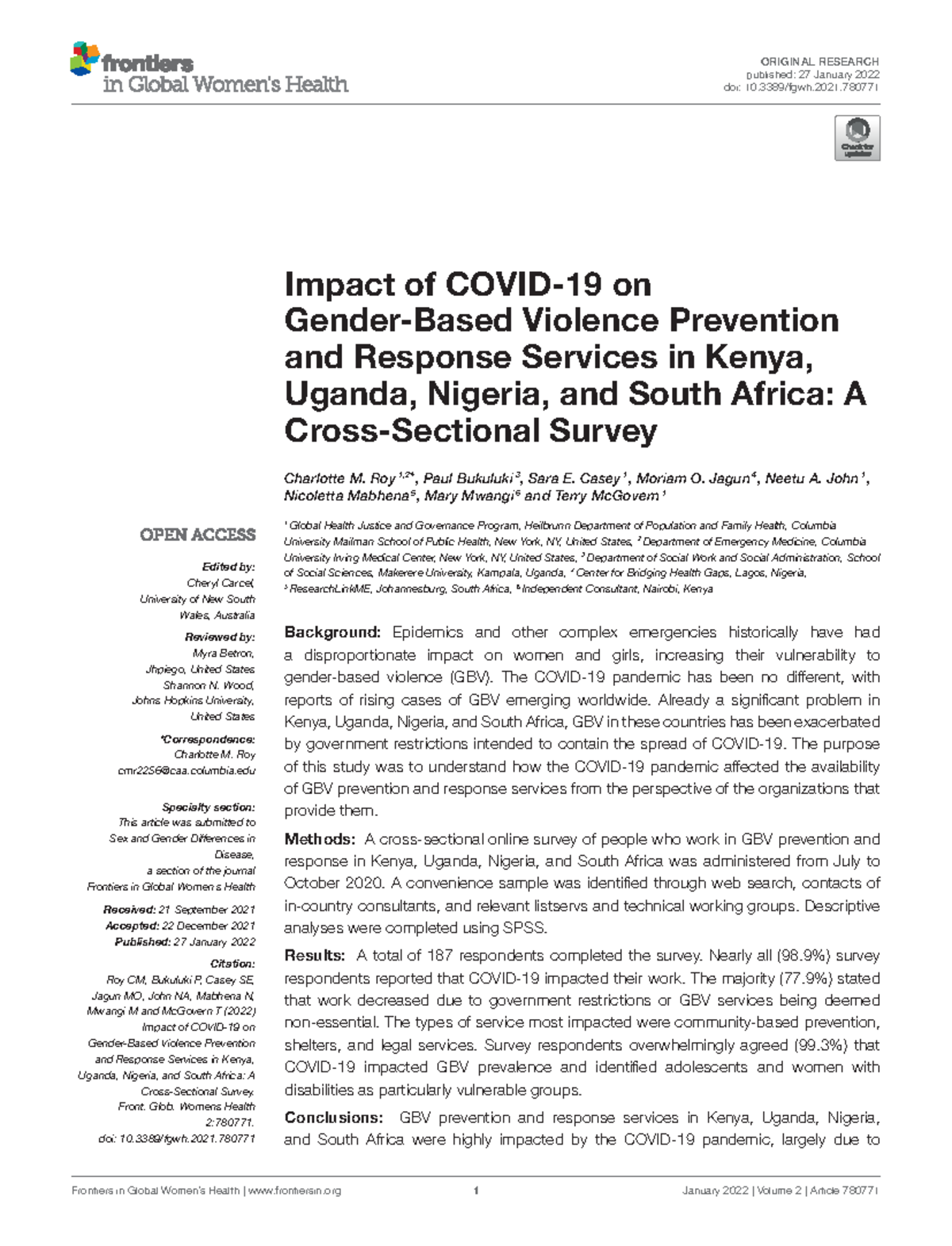 Impact of Covid 19 on Gender Based Viole - ORIGINAL RESEARCH published ...