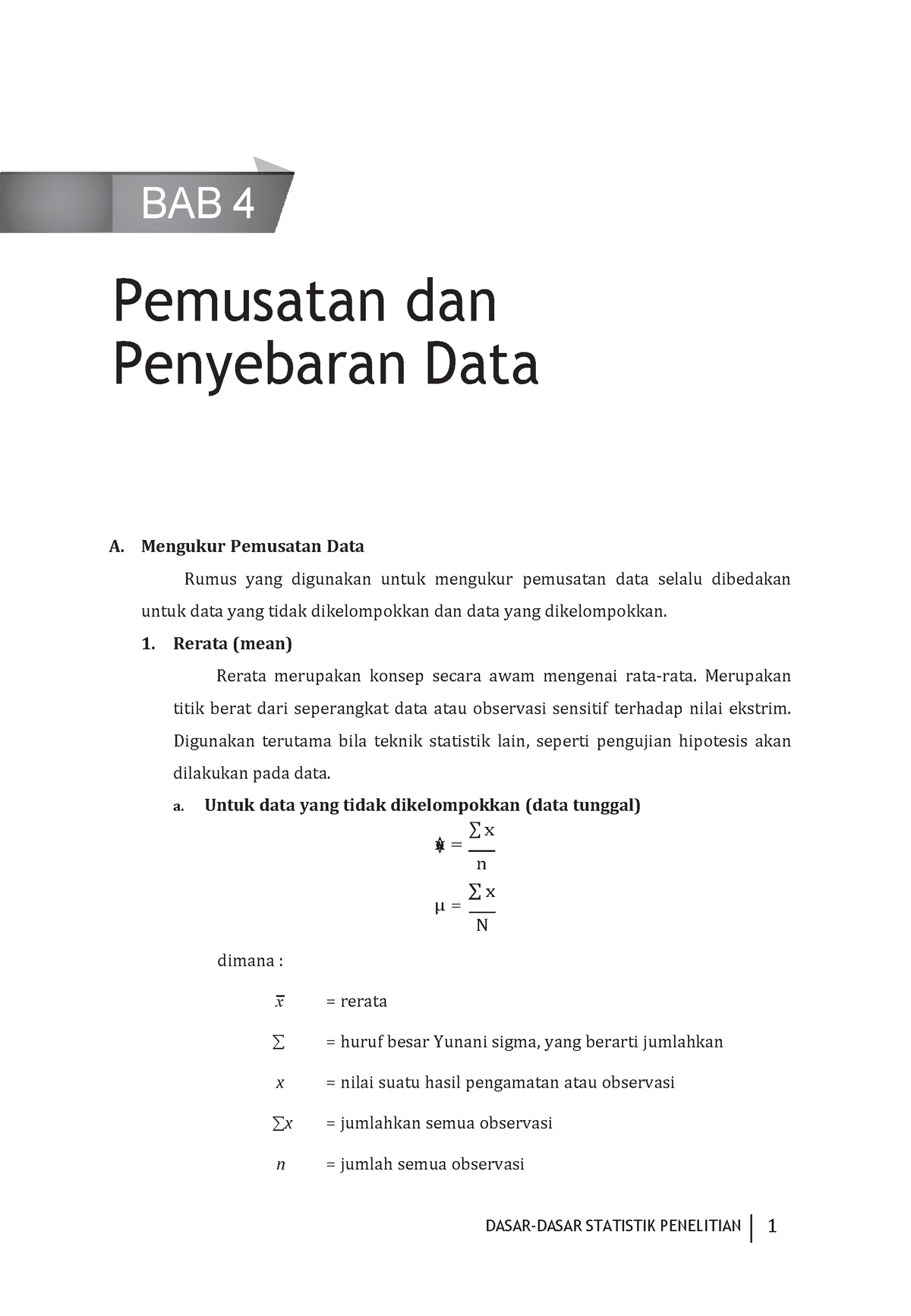 Pemusatan DAN Penyebaran DATA - BAB 4 Pemusatan Dan Penyebaran Data A ...