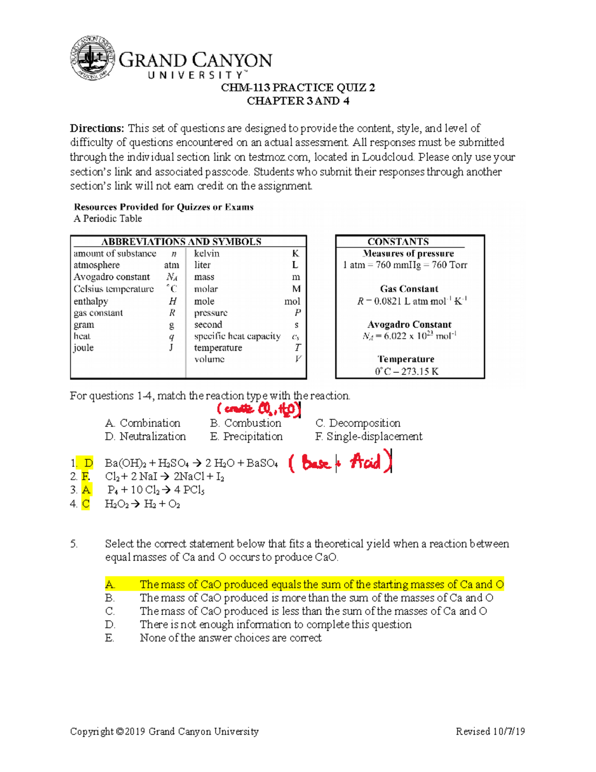 CHM113 PQ2 Ch3and4 - Practice Quiz Of Prof. Langley - CHM-113 PRACTICE ...