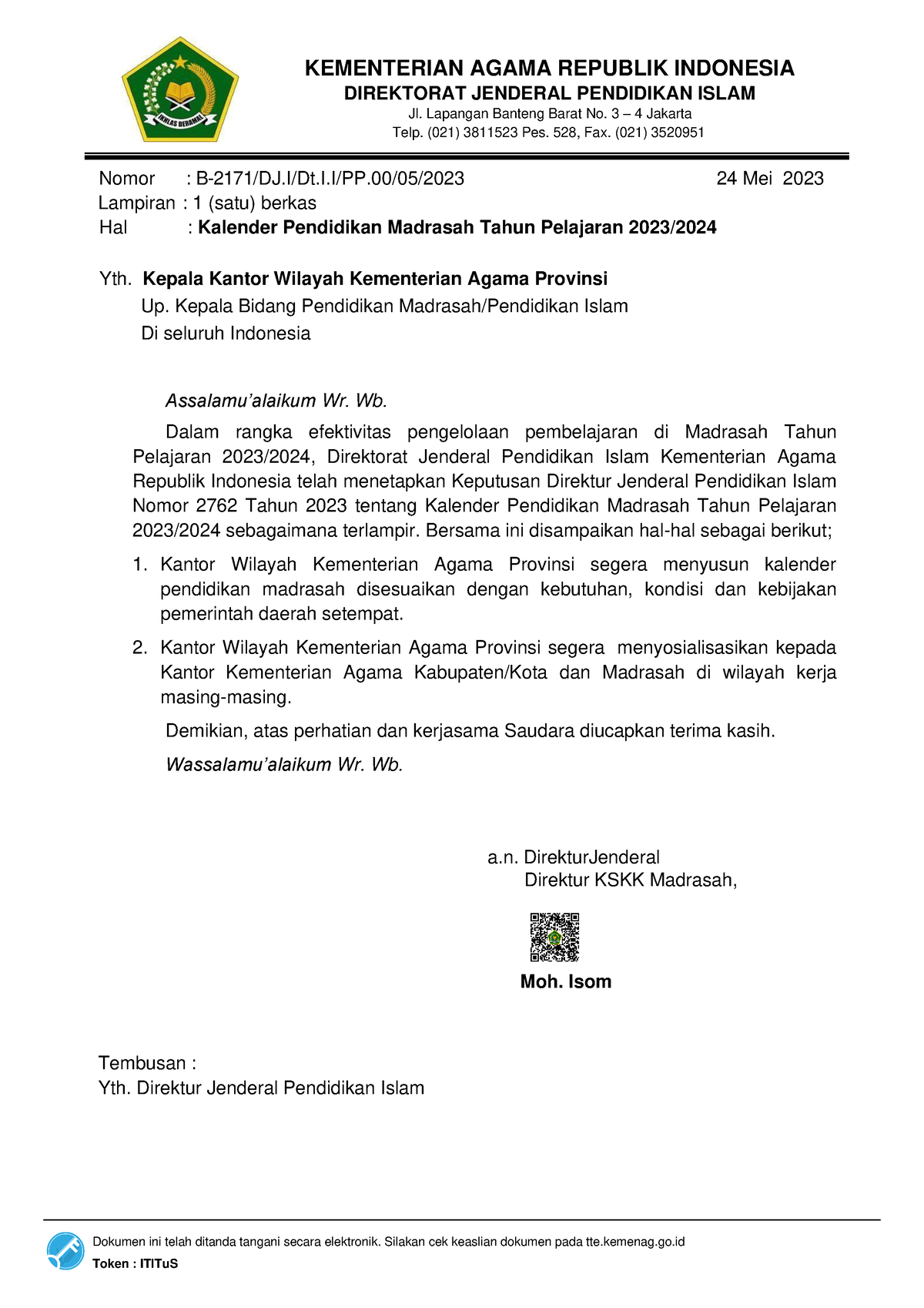 Kaldik Madrasah TP 2023-2024 Dirjen Pendis - KEMENTERIAN AGAMA REPUBLIK ...