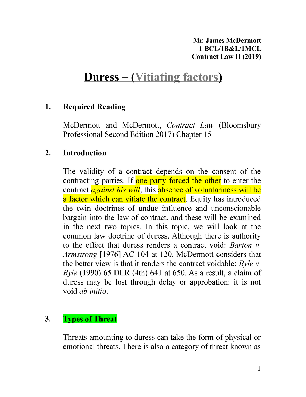 what is duress in contract law essay