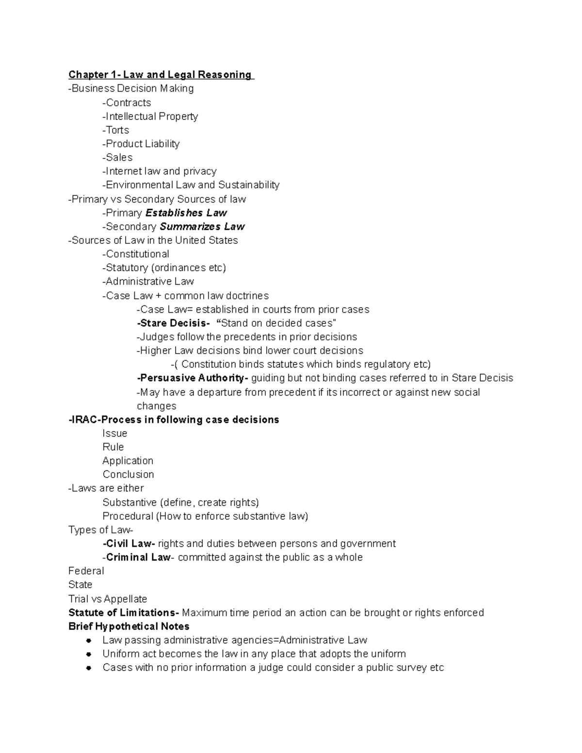 Legal Environment Of Business Final Study Guide - Chapter 1- Law And ...