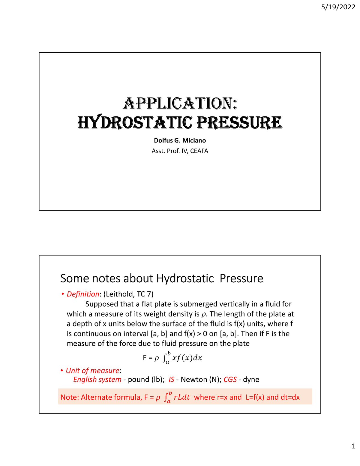 Application-hydrostatic Pressure - ApplicAtion: HydrostAtic Pressure ...