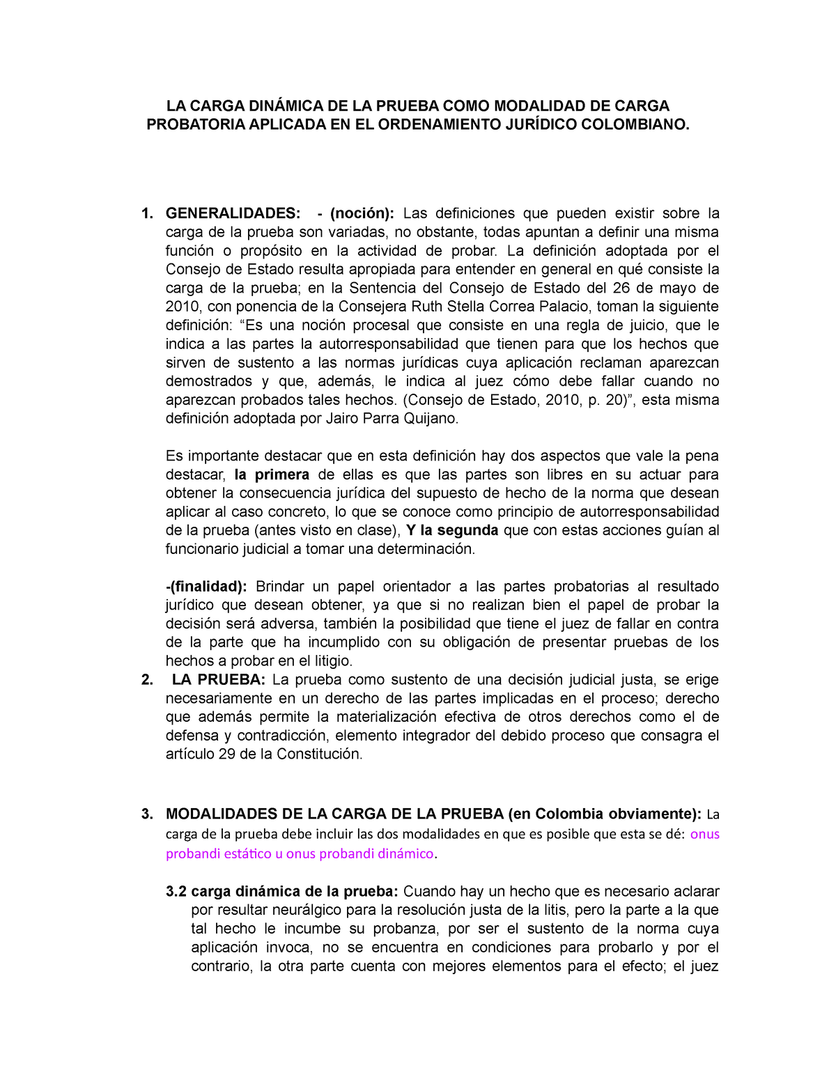 La Carga Dinámica De La Prueba Como Modalidad De Carga Probatoria Aplicada En El Ordenamiento 3834