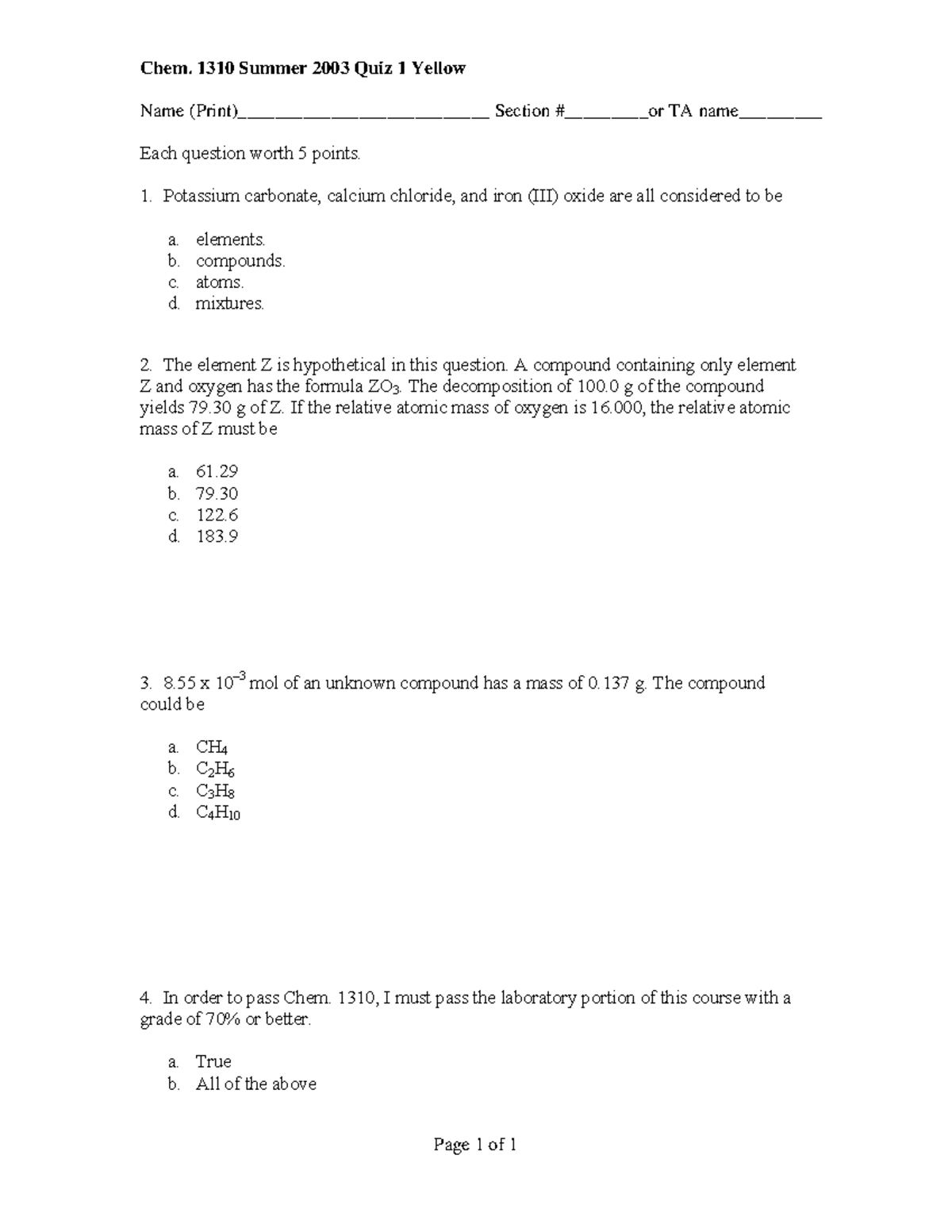 1.09 quiz problem solving in chemistry