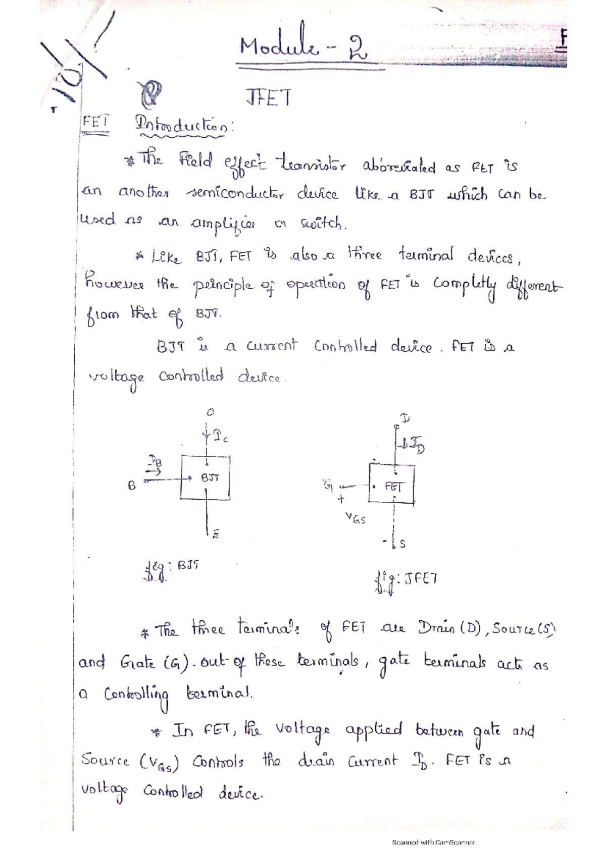 Cam Scanner Notes on Junction field effect transistor. Basic