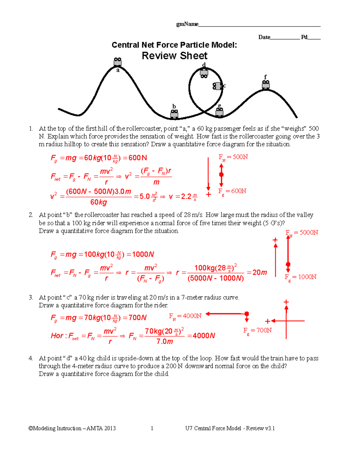 Central Net Force Worksheet Answers - gmName Date Pd Central Net Force  Particle Model: Review Sheet - Studocu