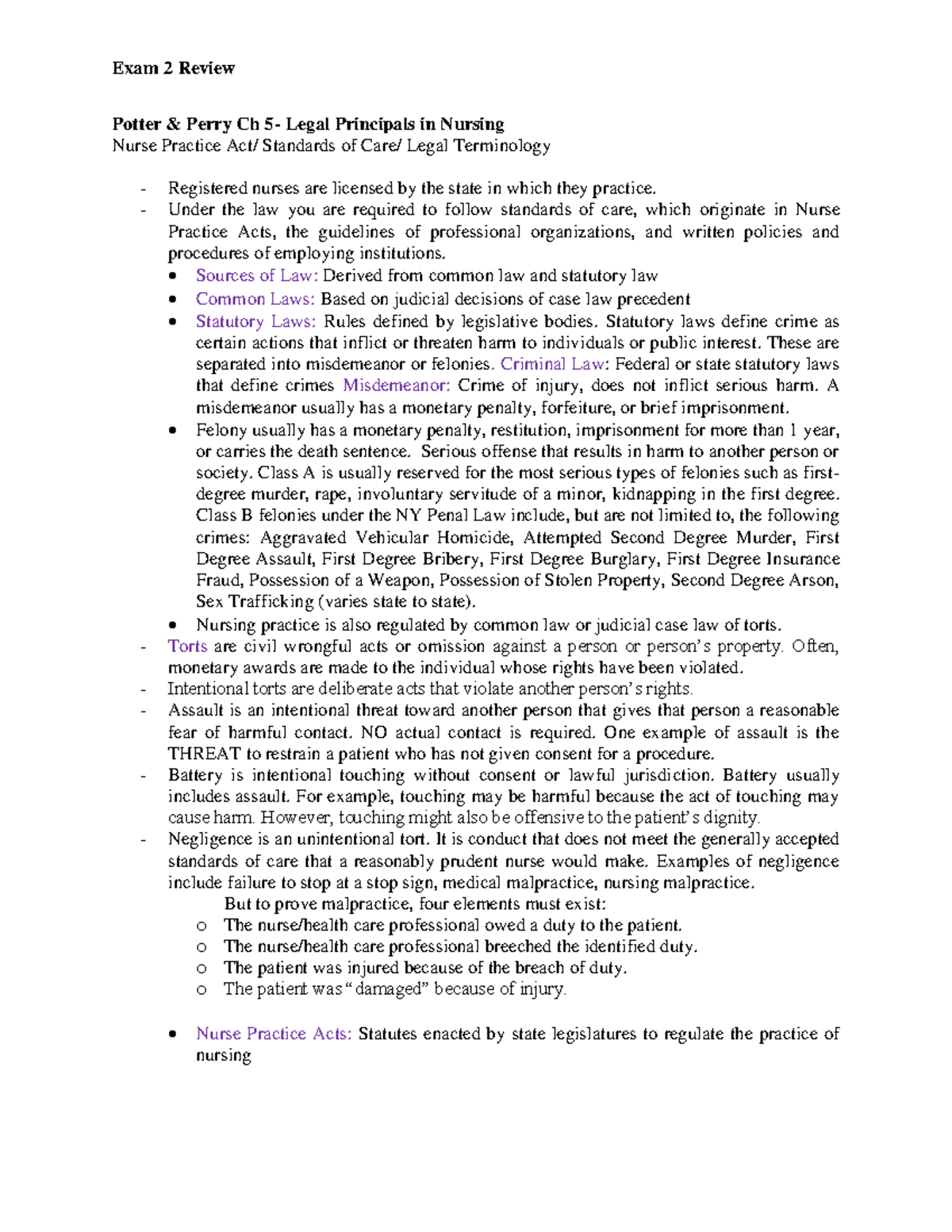 Study guide exam 2 1030 - Lecture notes Exam 2 - Exam 2 Review Potter ...