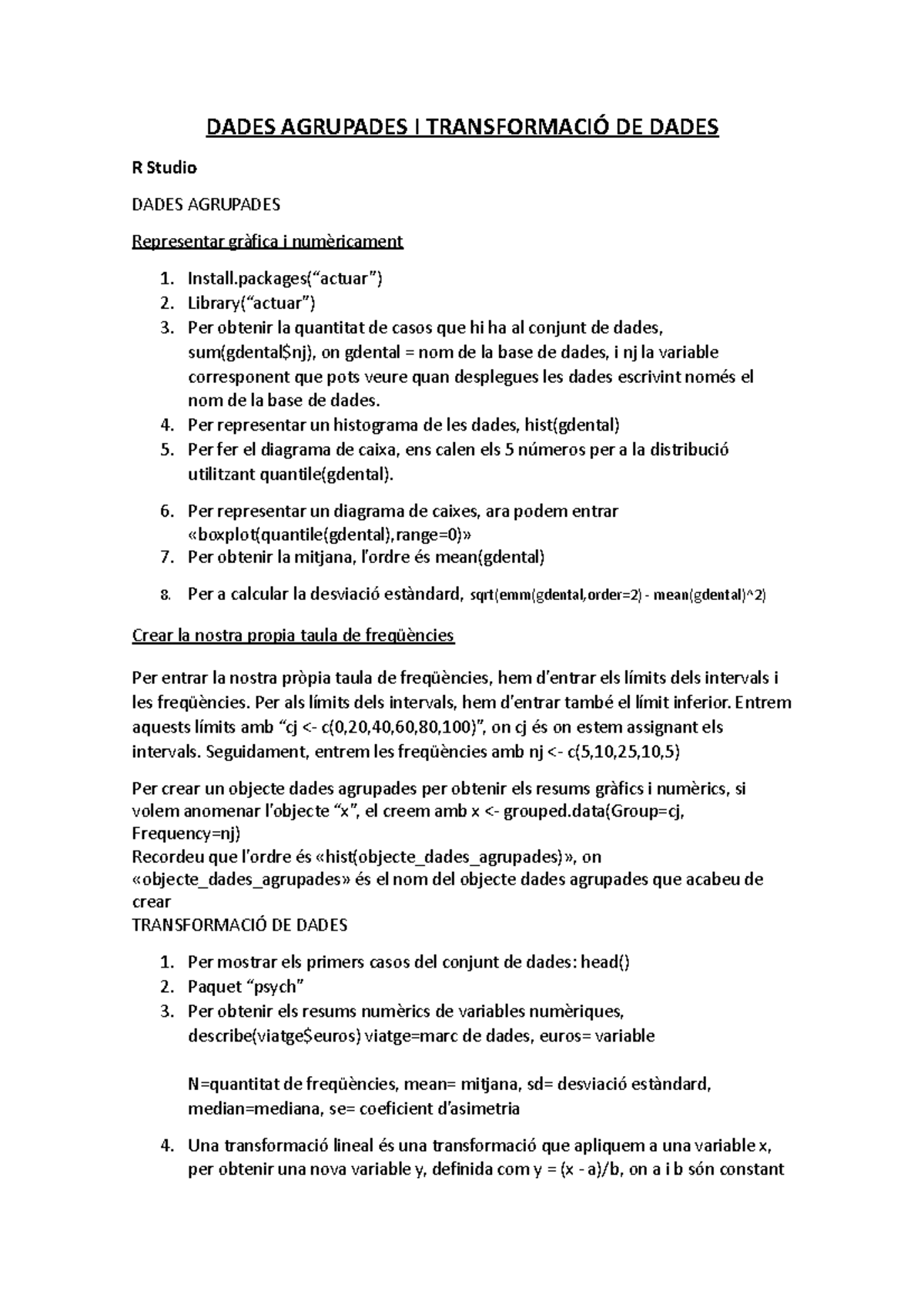 Dades Agrupades I Transformació DE Dades - DADES AGRUPADES I