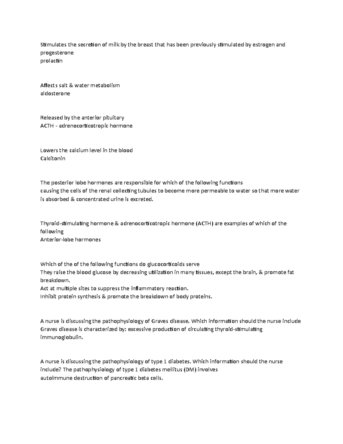 Patho 3 assignment - Stimulates the secretion of milk by the breast ...