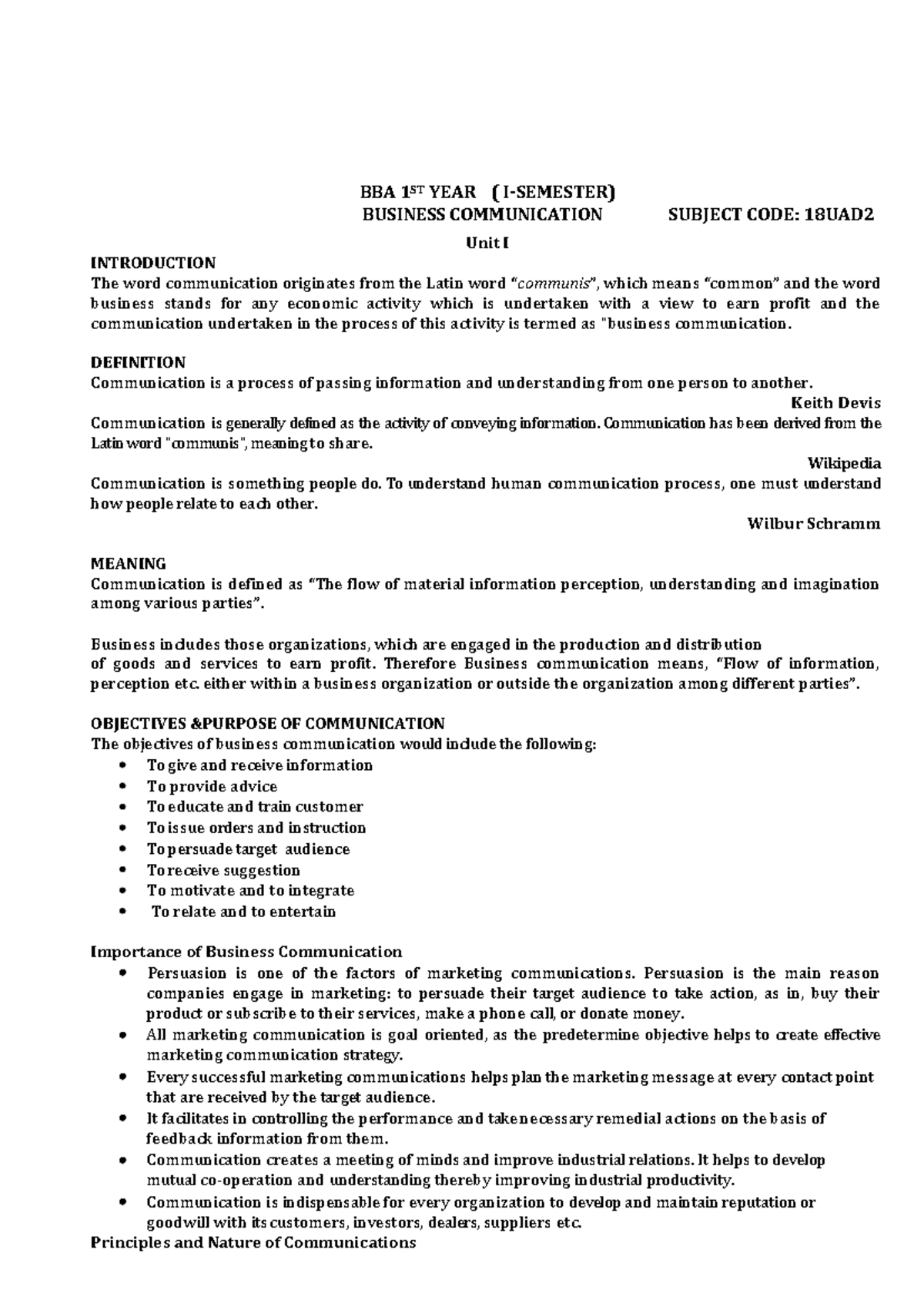 I BBA 18UAD2 VA,CM - Business communication notes for BBA first ...