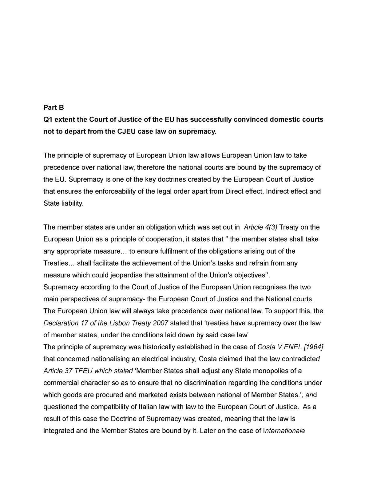 supremacy of eu law essay