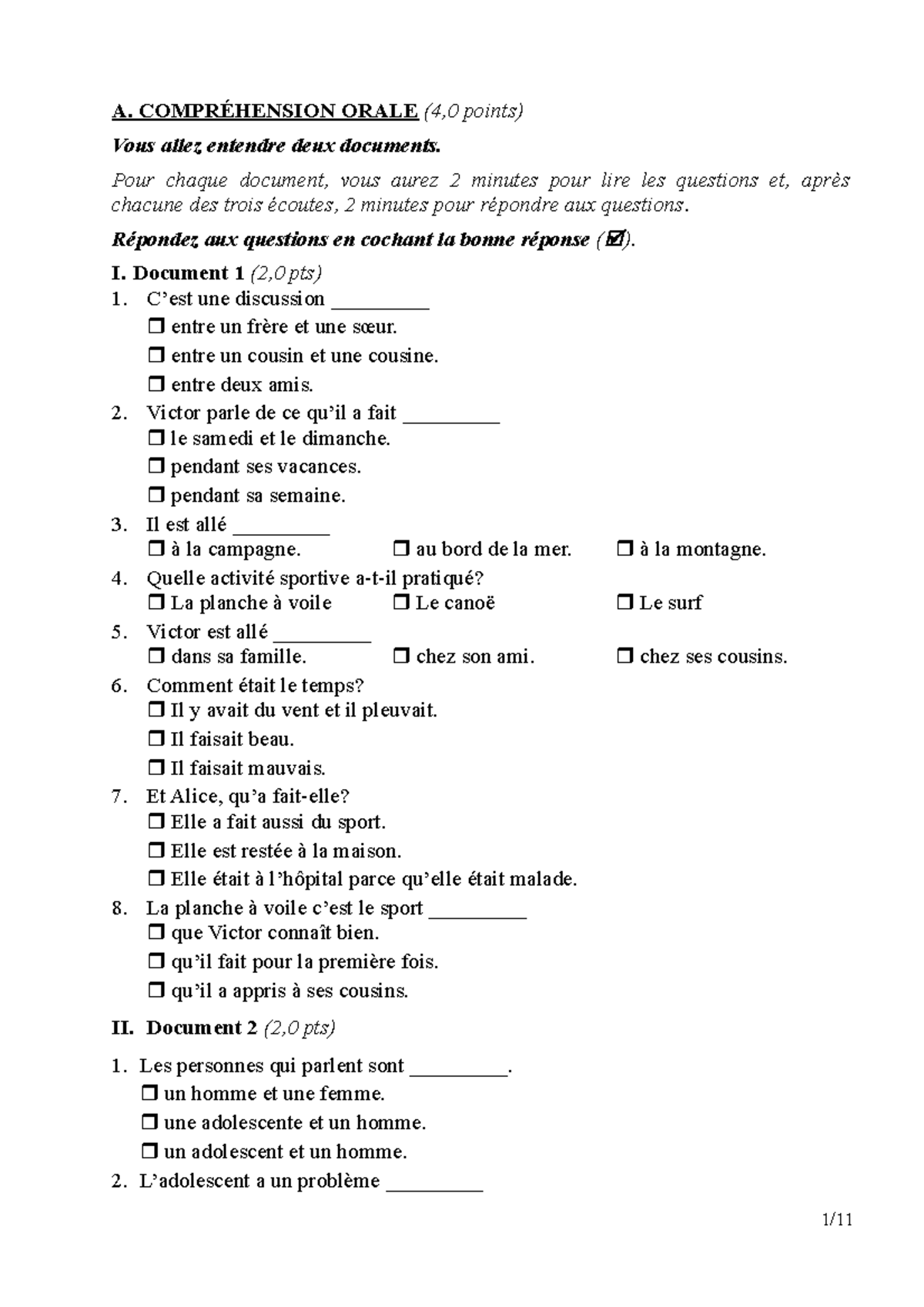 Les Adolescents Français Et Les Activités Physiques - A. COMPRÉHENSION ...