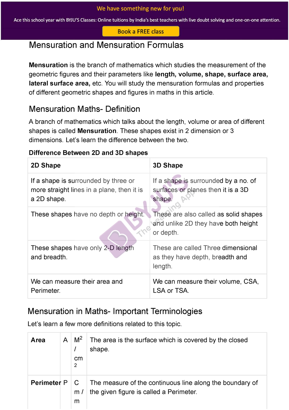 Mensuration And Mensuration Formulas PDF - Mensuration And Mensuration ...