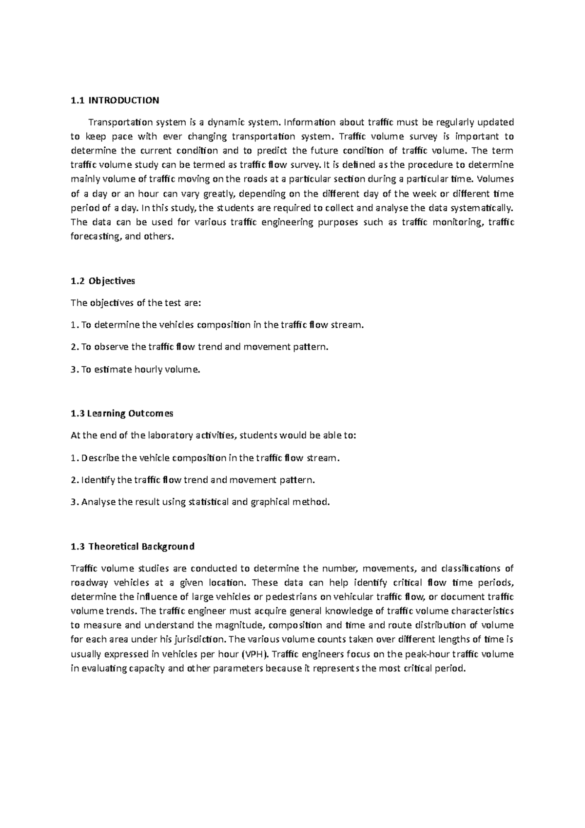 Traffic Volume Study - 1 INTRODUCTION Transportation system is a ...