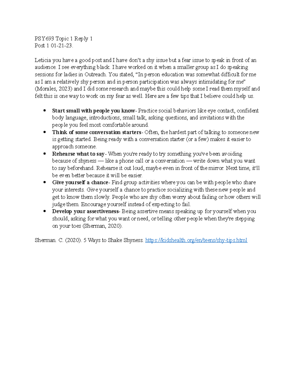 PSY693 Topic 1 Reply 1 - PSY693 Topic 1 Reply 1 Post 1 01-21-23 ...